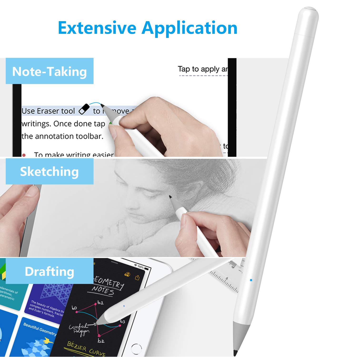 Stylus Pencil Compatible for Apple iPad, USGMoBi Palm Rejection Stylus Pen with 1mm POM Tip Compatible with iPad