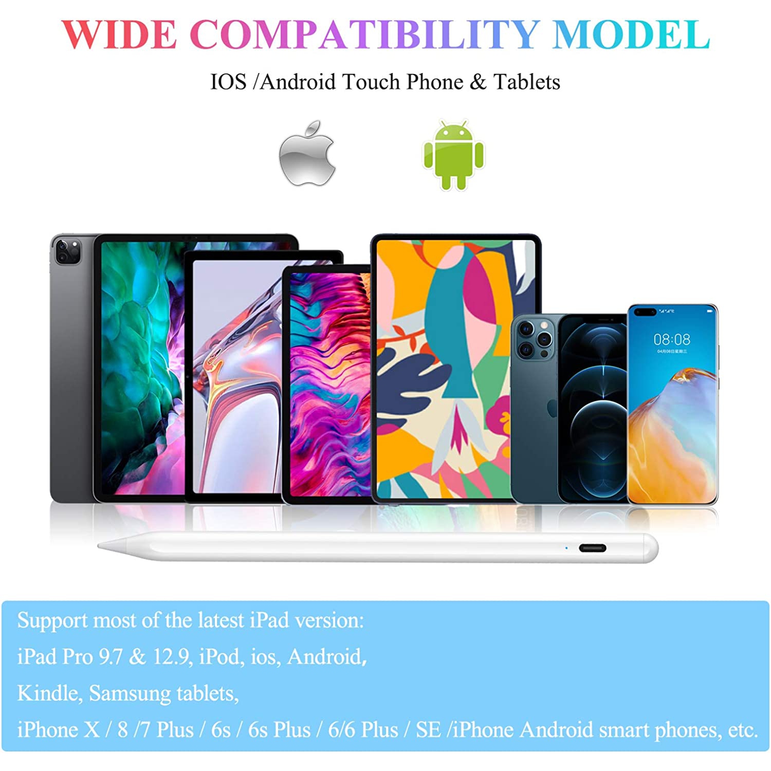 Stylet actif compatible avec les écrans tactiles iOS et Android, stylet  avec double fonction tactile, stylet rechargeable pour tous les iPad/iPhone/ iPad Pro/iPad Mini/Android/Samsung Tablette de : : Électronique