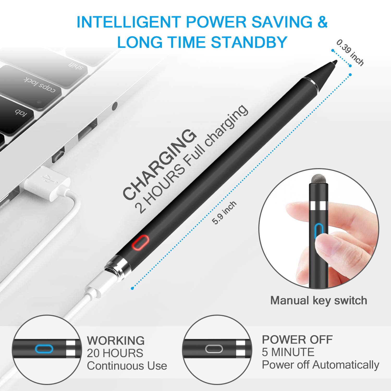 RICQD Stylus Pencil Compatible for Apple iPad(2018-2020) with Palm Rejection, 5 Mins Auto-Off High Precision Drawing Pen for
