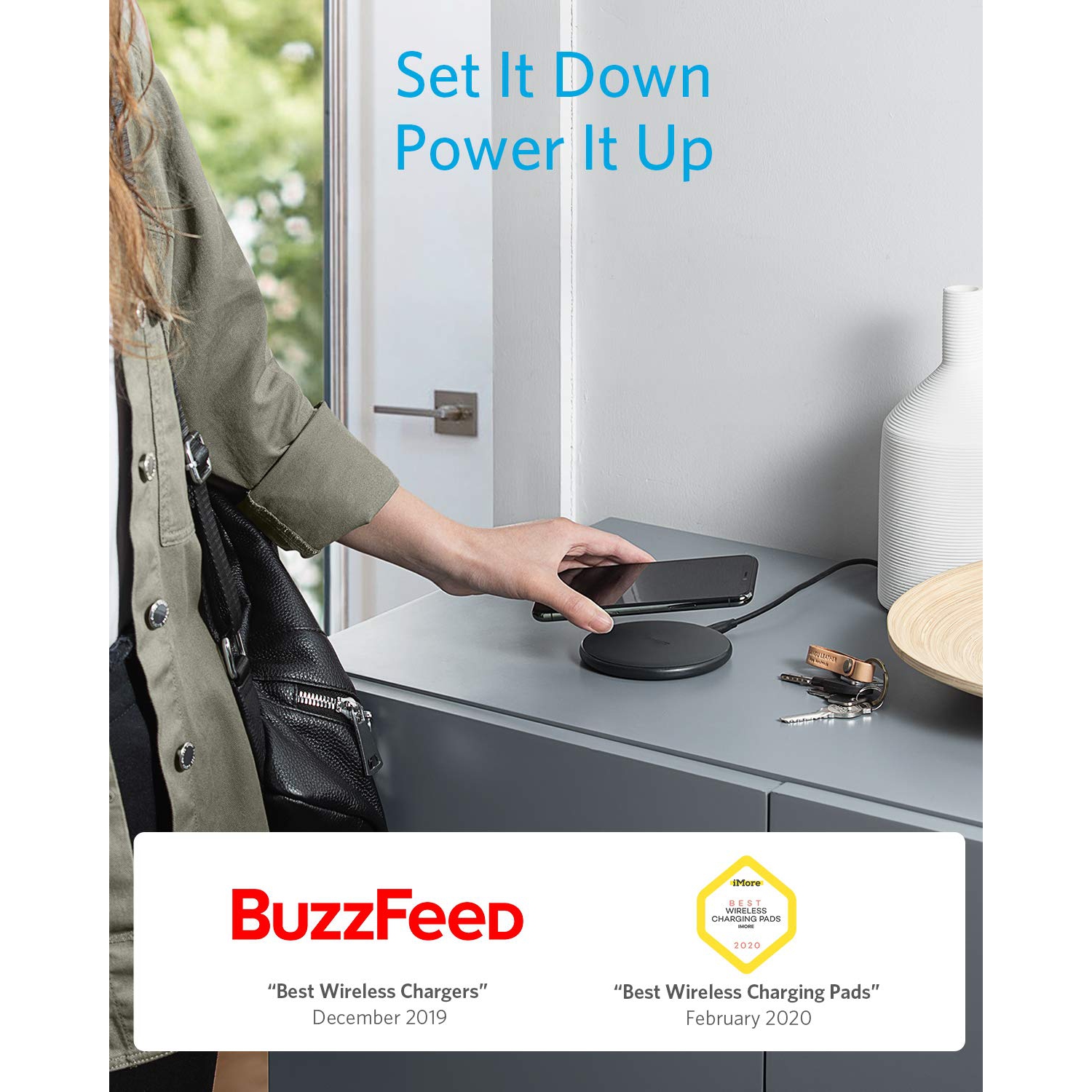 Chargeur sans fil d’Anker, tapis PowerWave certifié Qi 10 W Max pour iPhone se 2020, 11, 11 Pro, 11 Pro Max, AirPods,Galaxy S20 S