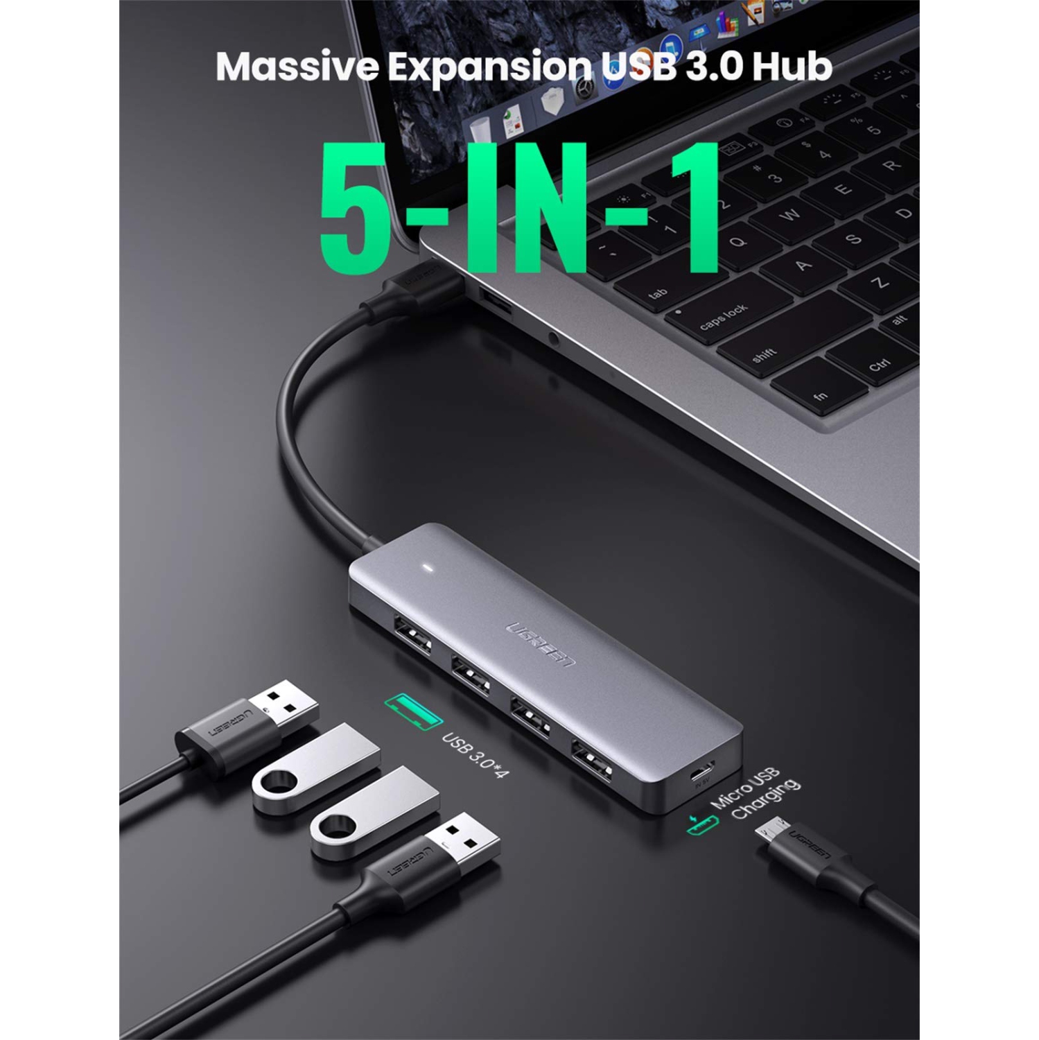 UGREEN 4 Port USB 3.0 Hub Ultra Slim High Speed USB Splitter Portable Extension Data Hub Compatible With MacBook Mac Pro min