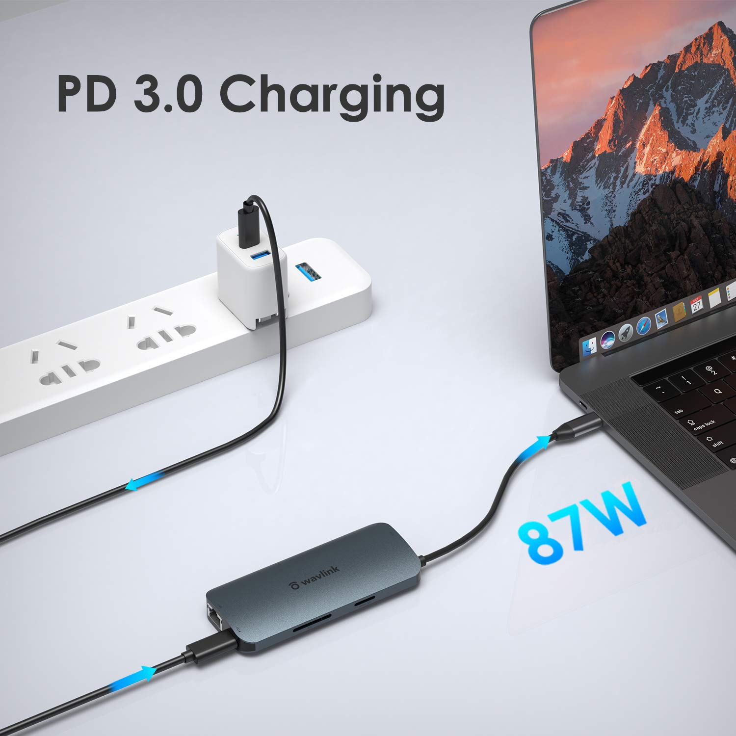 USB C Hub Mini Dock, Wavlink USB C Adapter with 4K HDMI, VGA, Ethernet, 2 USB 3.0 Ports,SD Card Reader with 65W PD3.0 Chargi