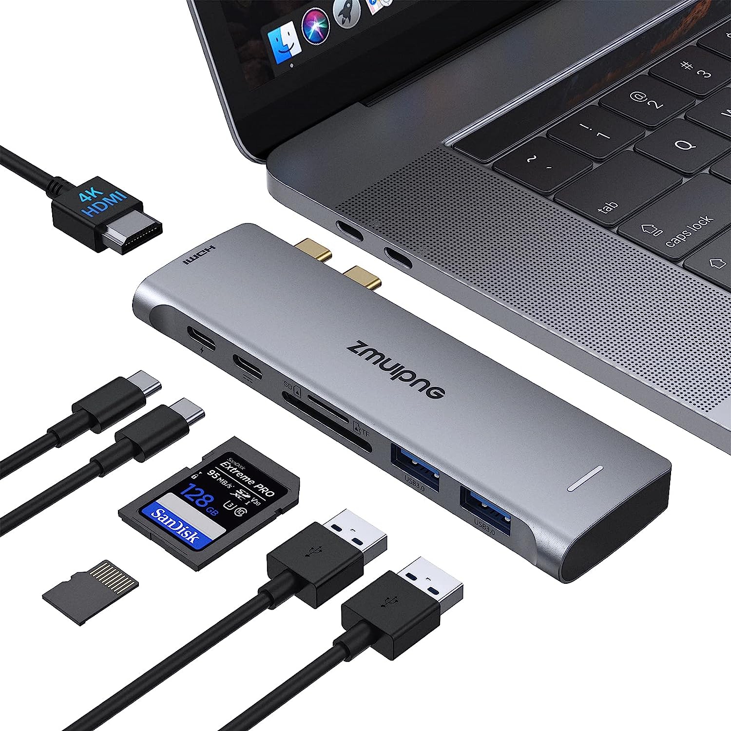 USB C Hub, MacBook Pro Adapter with 4K HDMI, Thunderbolt 3 100W Power Delivery Port, USB C 5Gbps Data Port,SD/TF Card Reader,2 USB 3.0 Ports for