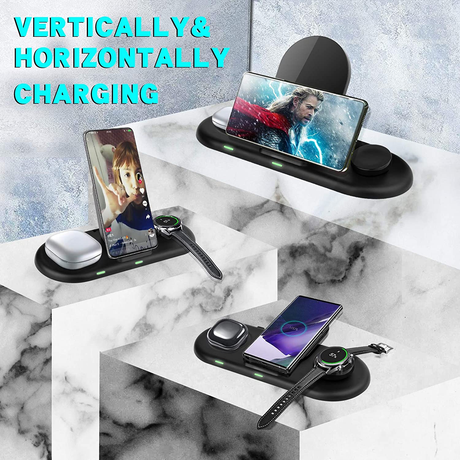 HLD 3 in 1 Fast Wireless Charging Stand Dock for Samsung Galaxy