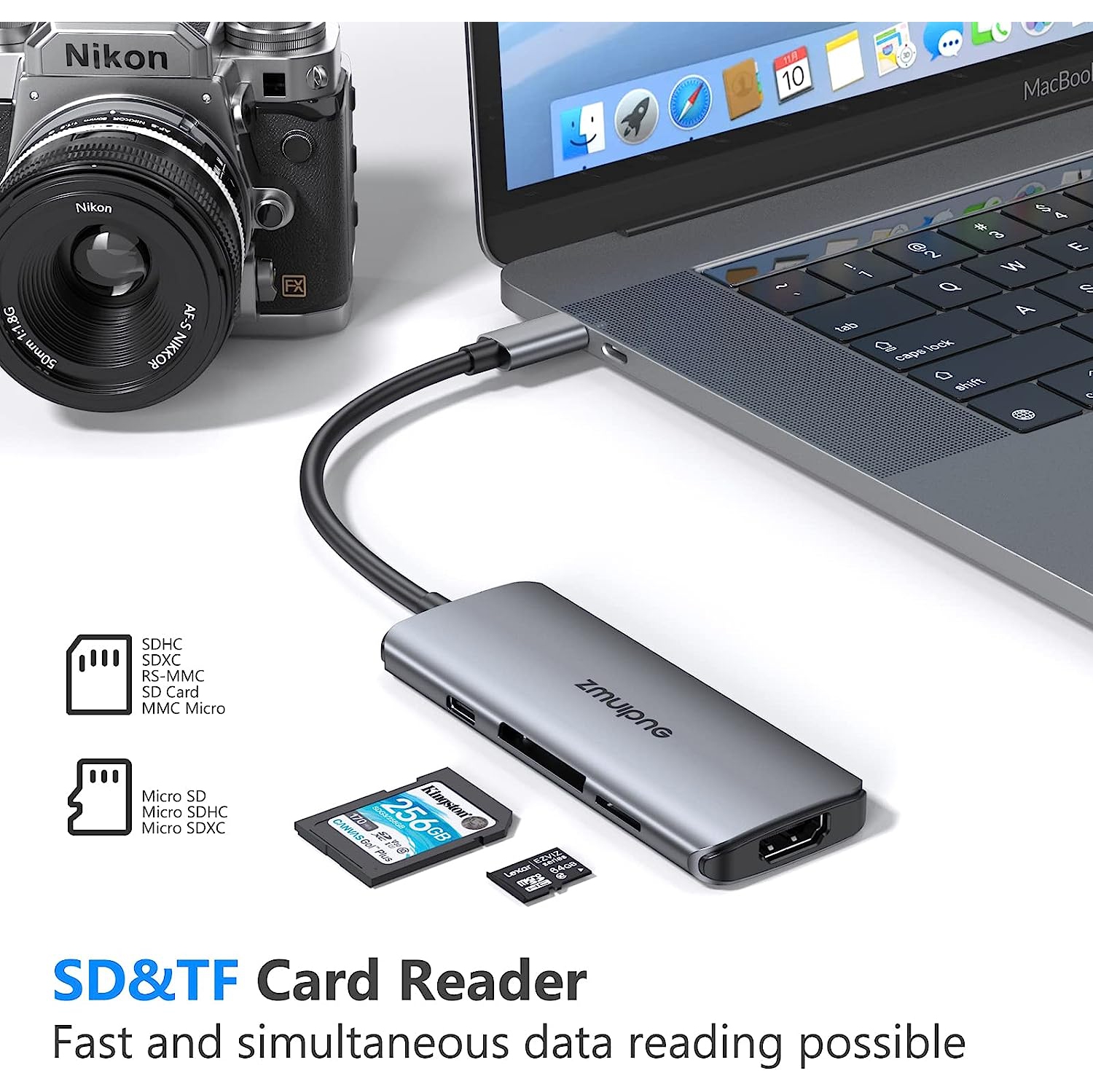 Adaptateur de concentrateur USB-C pour MacBook Pro 2020/2019/2018/2017, MacBook Air 2018-2020 et plus encore avec 4K ports HDMI, 3 ports USB 3,0,