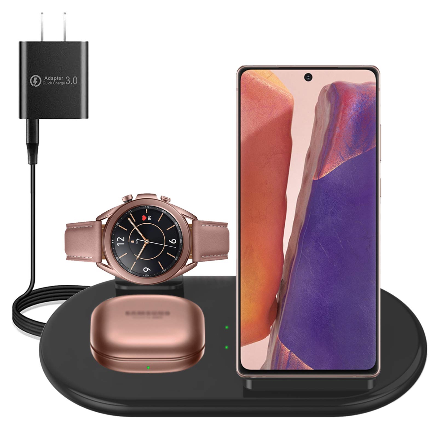 Wireless Charger 3 in 1, Wireless Charging Station for Samsung Galaxy Watch Active 2 Galaxy Watch 3 and Galaxy Buds Pro, Fas