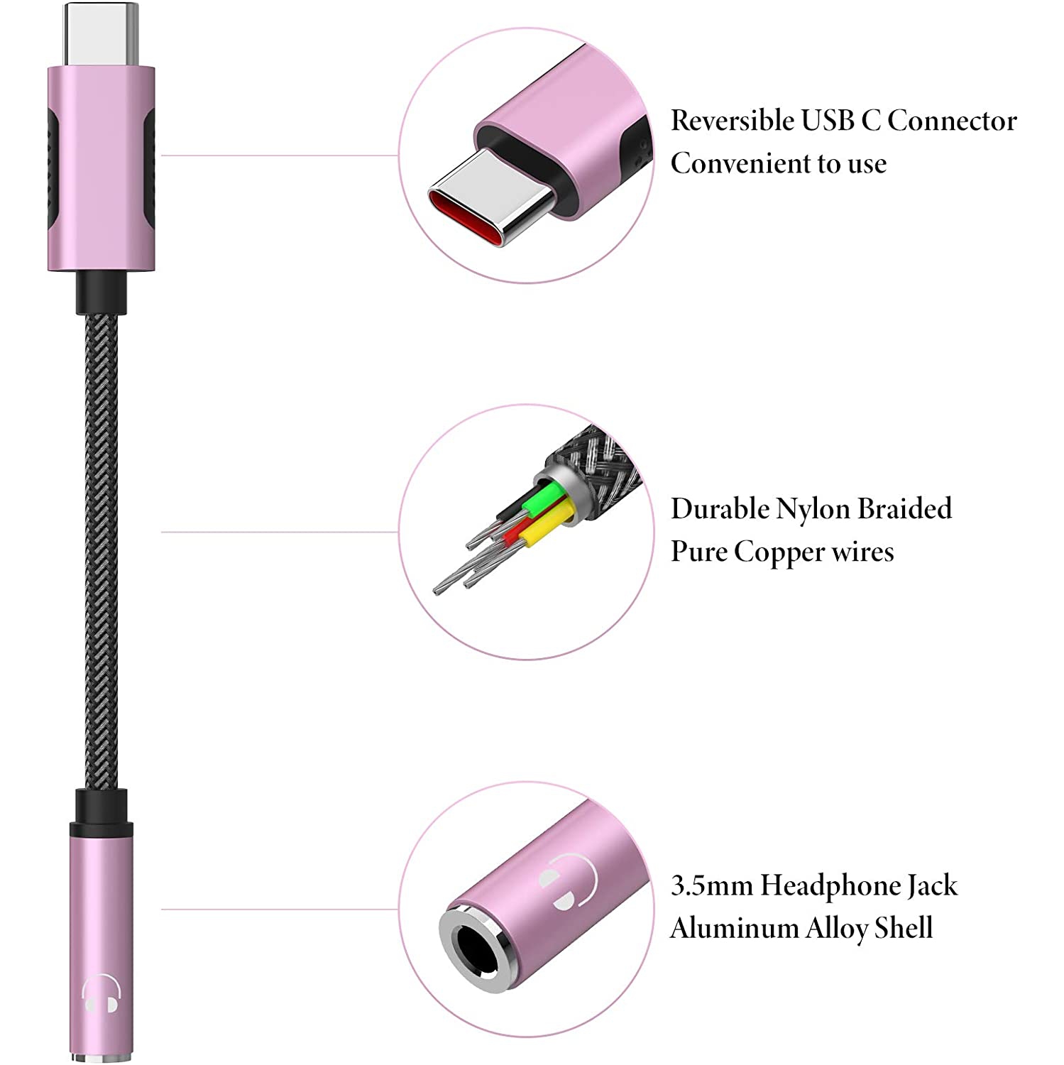 Adaptateur USB-C à 3,5 mm pour Samsung S21 Ultra, adaptateur de prise pour écouteurs USB-C à adaptateur de clé audio auxiliaire pour Galaxy S22