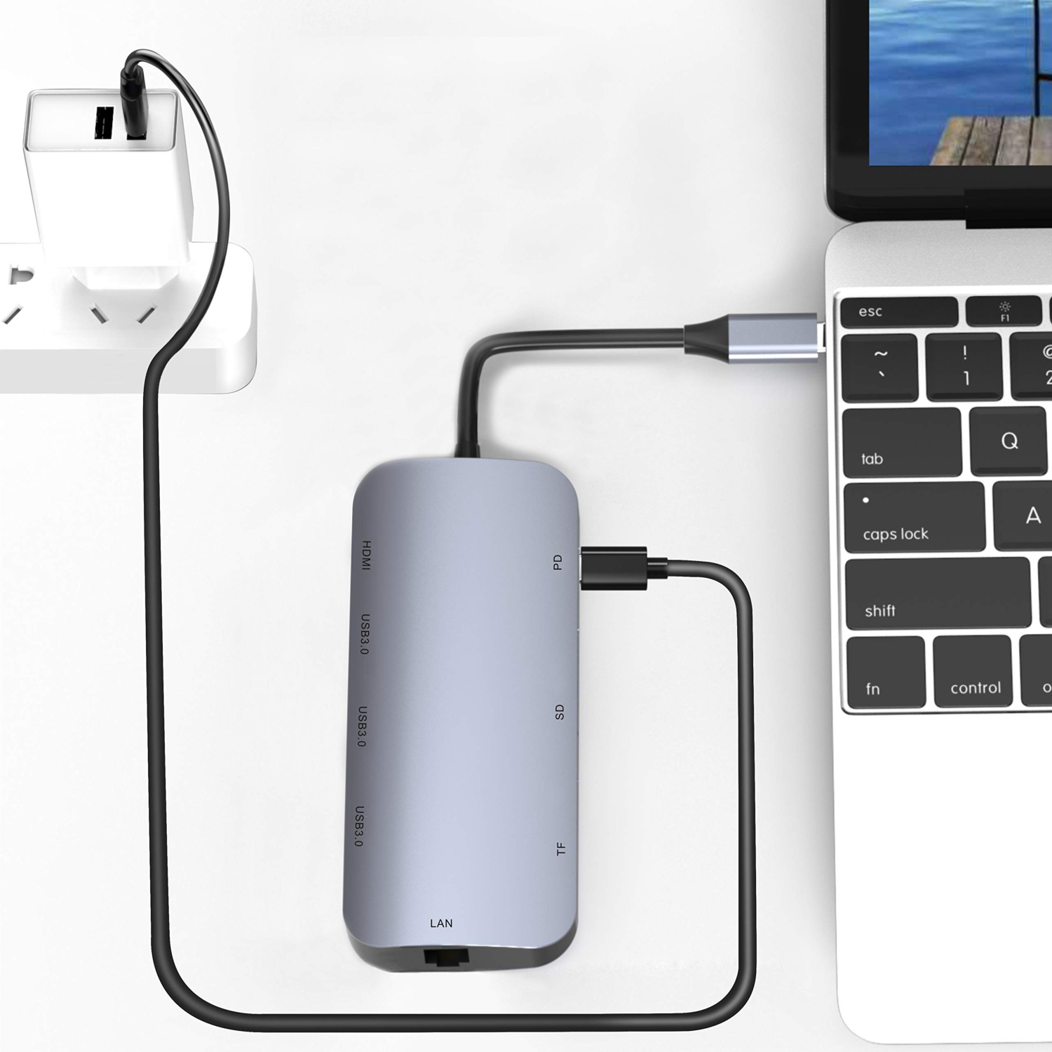 USB C Hub Adapter, Ablewe 8 in 1 USB C Adapter with 4K USB C to HDMI,SD/TF Card Reader and Ethernet,3 USB 3.0 Ports,87W Powe