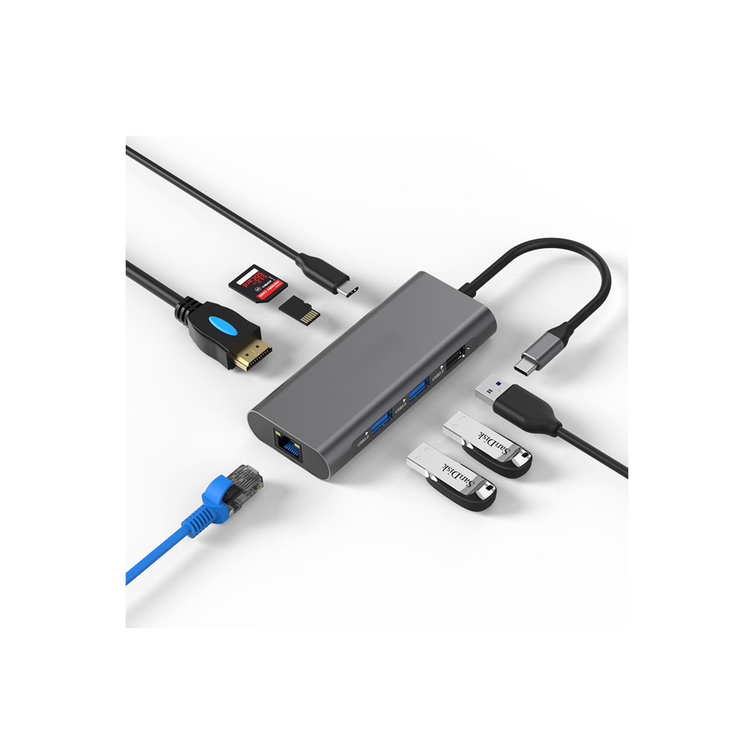 Concentrateur USB-C, adaptateur USB-C 8-en-1 de Vilcome avec HDMI 4K, Ethernet 1&nbsp;Gb/s, 3 ports USB 3,0, alimentation 87&nbsp;W, lecteur de