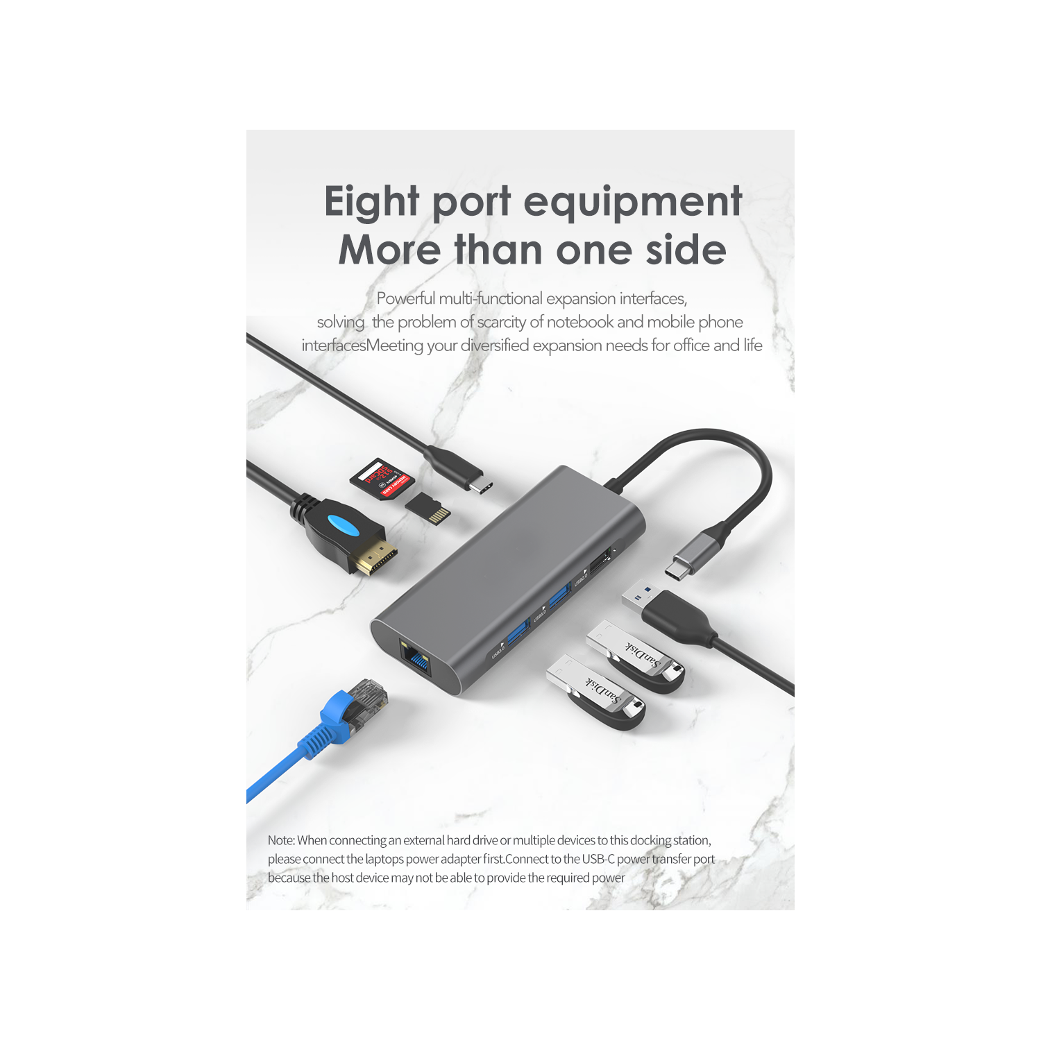 Concentrateur USB-C, adaptateur USB-C 8-en-1 de Vilcome avec HDMI 4K, Ethernet 1&nbsp;Gb/s, 3 ports USB 3,0, alimentation 87&nbsp;W, lecteur de