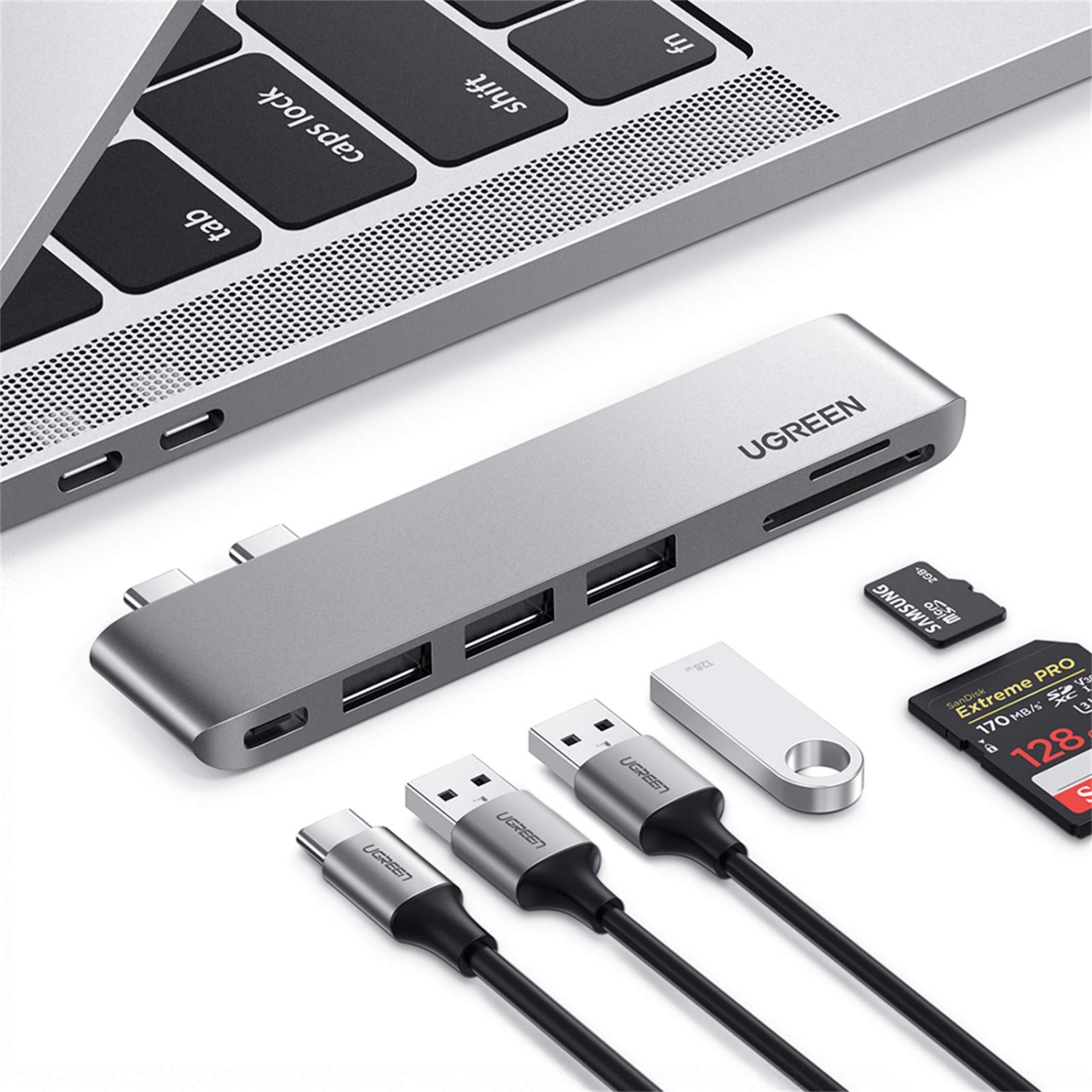 UGREEN USB C Hub for MacBook Pro, 6 in 1 MacBook Pro Adapter Type C Hub with 100W Thunderbolt 3 Power Delivery, SD TF Card R