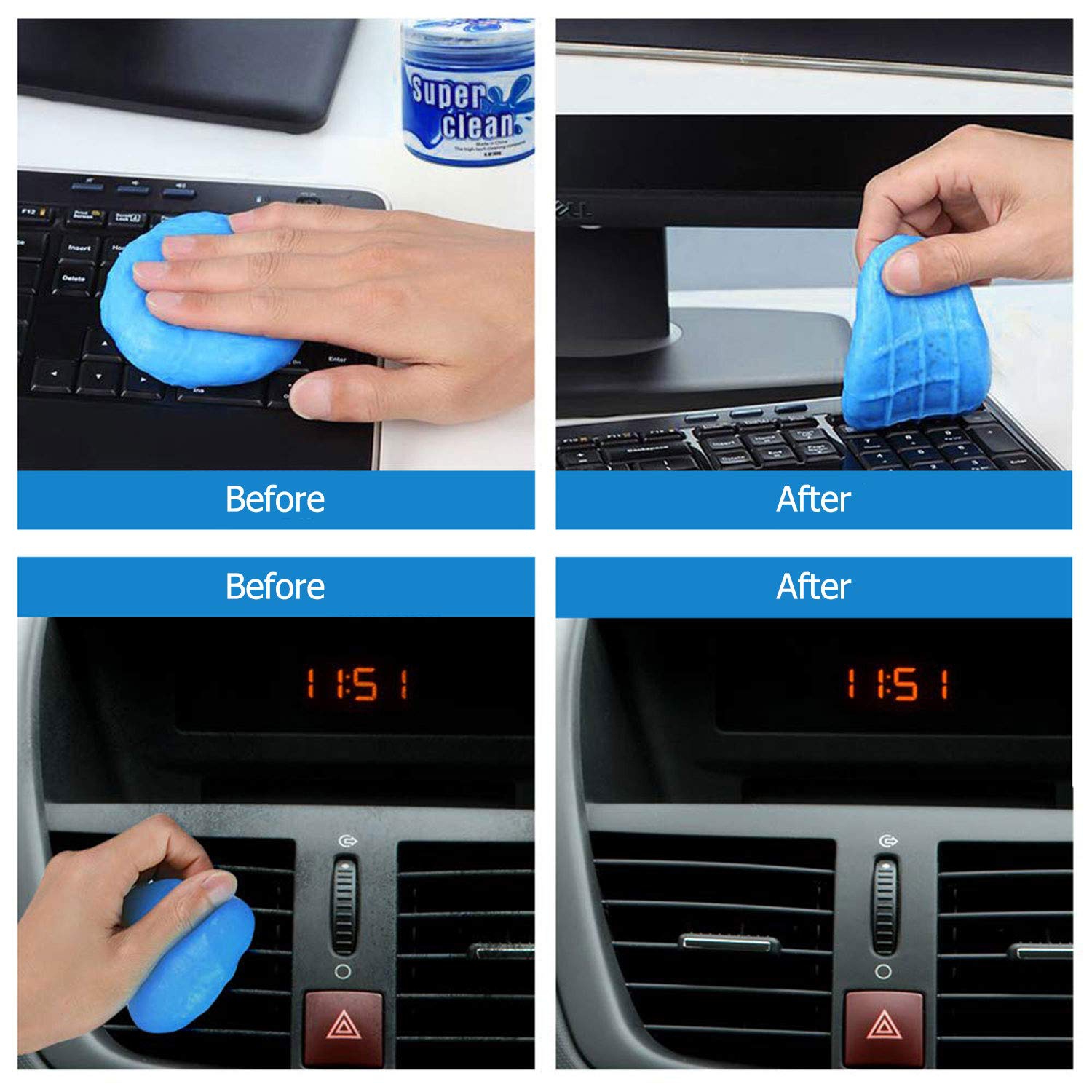 Nettoyant pour la poussière de Kwak, gel nettoyant magique pour clavier, intérieur de voiture de portable, etc.