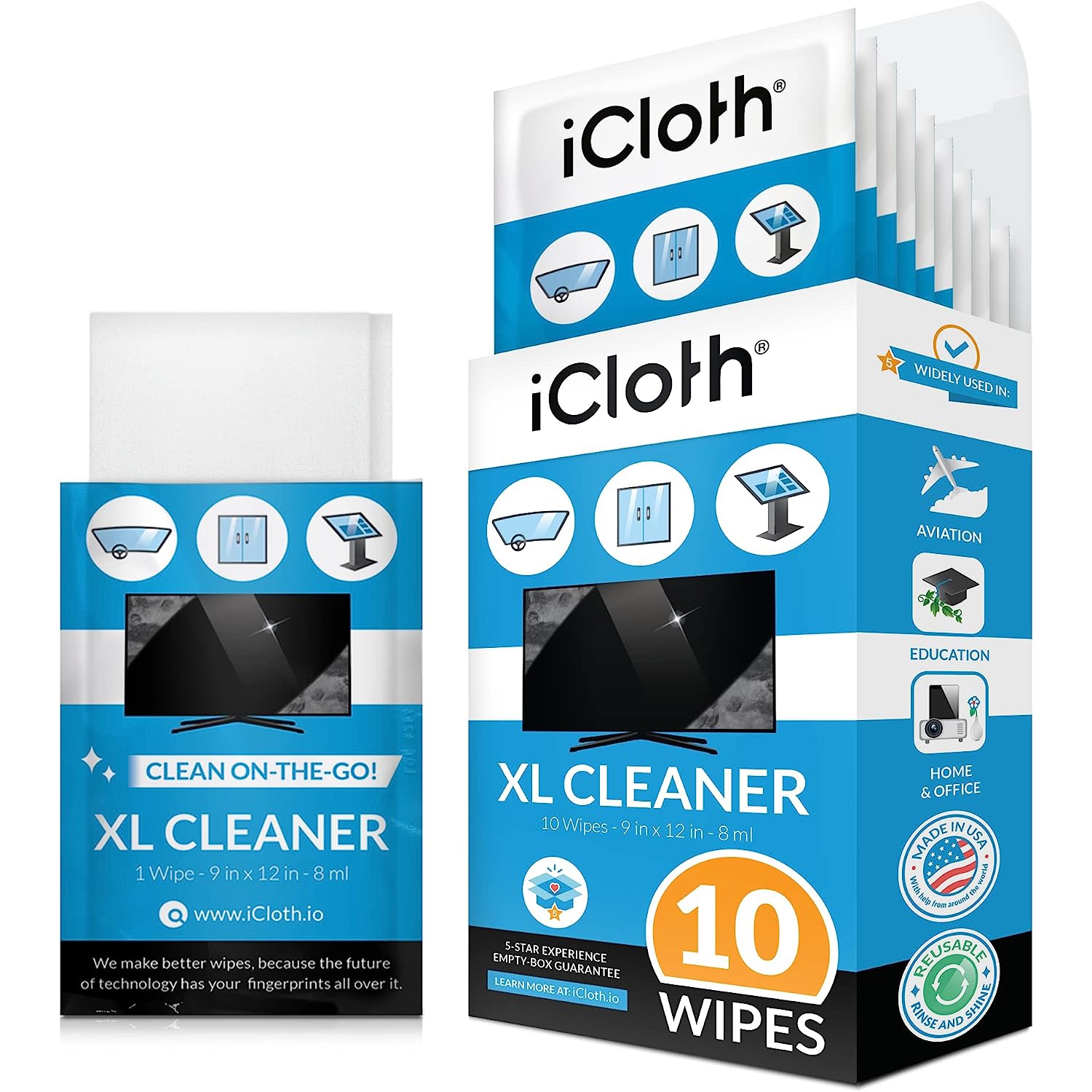 ICloth - Très grands lingettes humides de qualité professionnelle pour écrans de télévision et moniteurs, 1 lingette nettoie plusieurs écrans plats