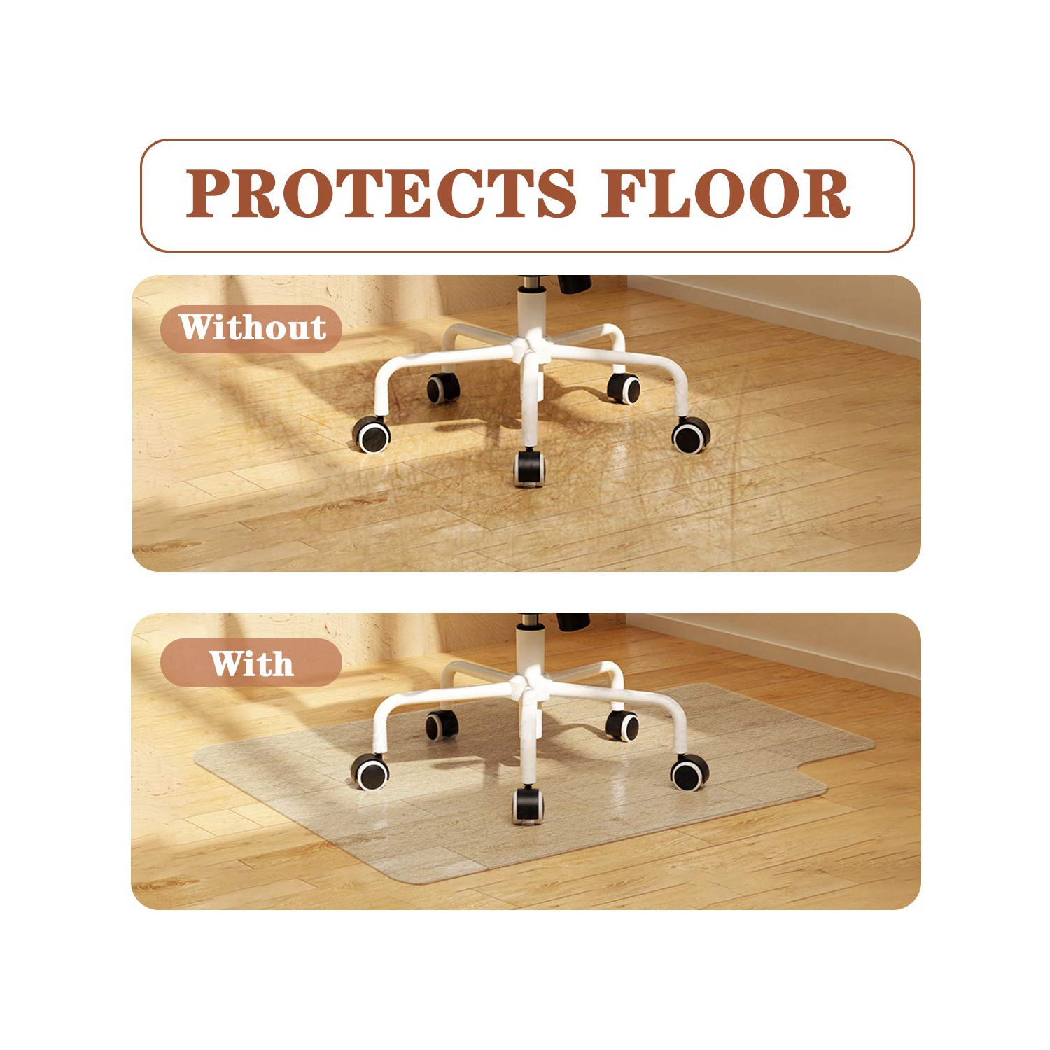 Tapis de chaise YOUKADA, tapis de chaise de bureau pour plancher dur, tapis de chaise de bureau, protecteur de plancher dur avec rebord pour