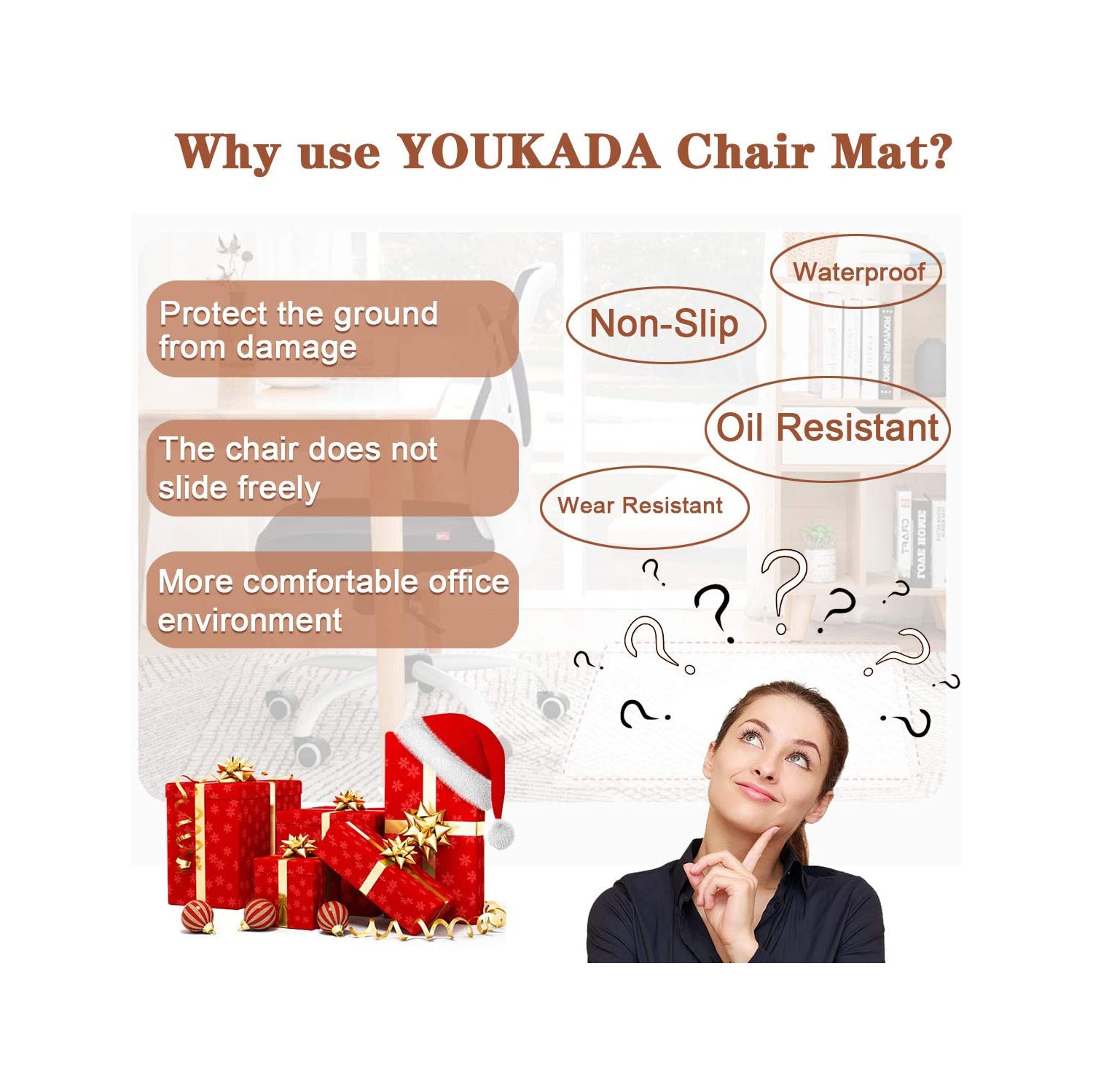 Tapis pour chaise de bureau pour tapis, protège-tapis, tapis transparent avec rebord pour tapis, 34 x 43 po/86 x 109&nbsp;cm