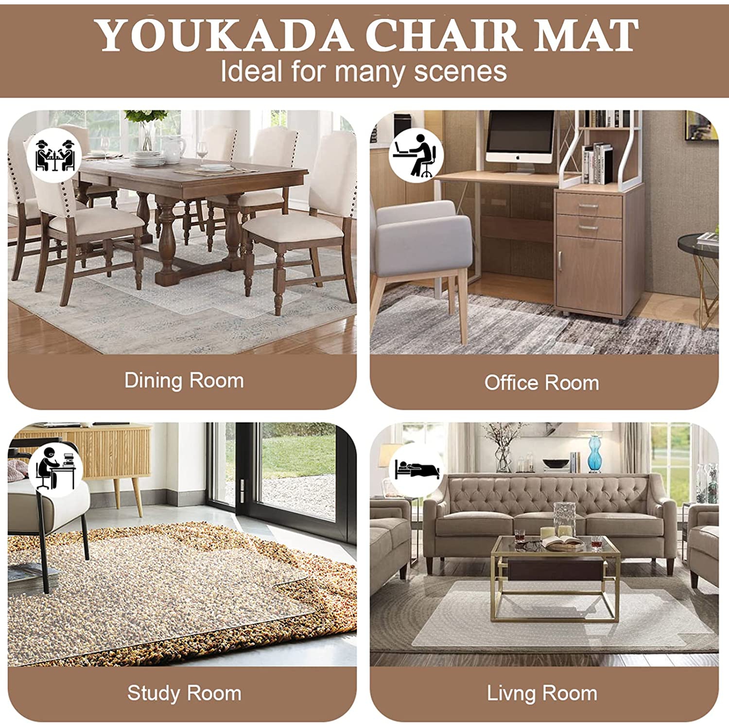 Tapis pour chaise de bureau pour tapis, protège-tapis, tapis transparent avec rebord pour tapis, 34 x 43 po/86 x 109&nbsp;cm