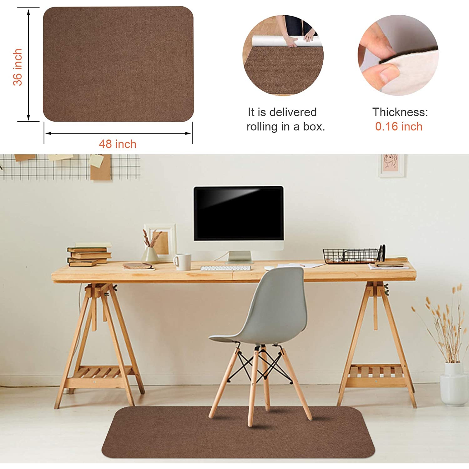 Vicwe Chair Mat for Hardwood Floors, 4MM Thick, 48" x 36" Office Home Floor Protector Mat, Multi-Purpose Chair Carpet for Home/Office
