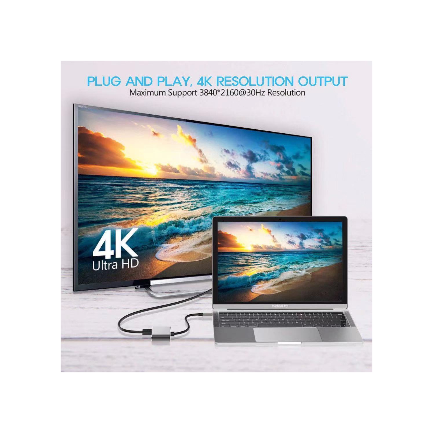 Adaptateur USB-C à VGA HDMI, port Thunderbolt 3/4 USB-C 3.0 à HDMI 4K VGA USB-C USB 3.0 PD chargement Multiport publicité sur concentrateur