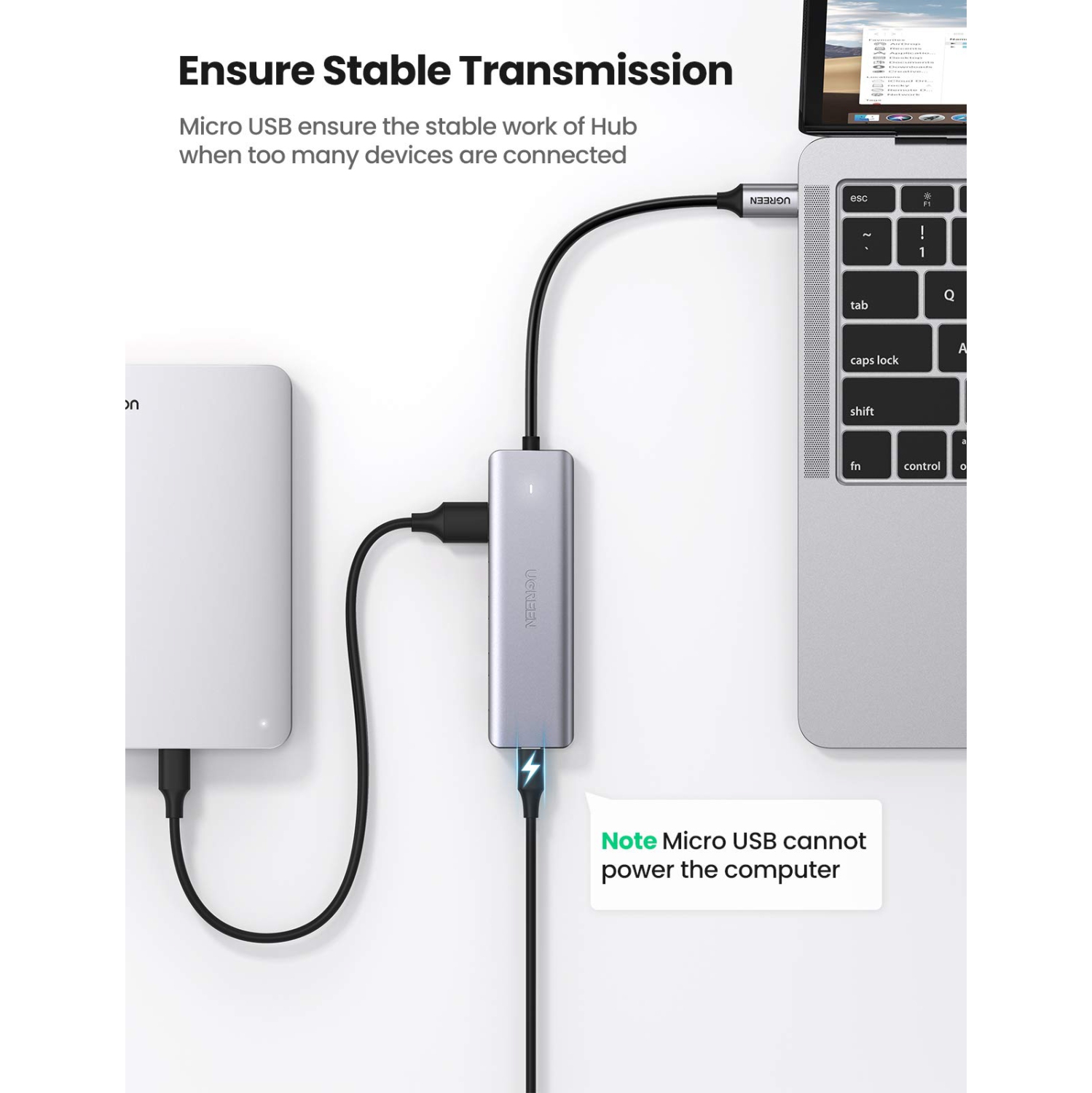 UGREEN USB C Hub 4 Ports USB 3.1 Type C to USB 3.0 Hub Adapter with Micro USB for MacBook Pro, iMac, Samsung Galaxy S10 S9,