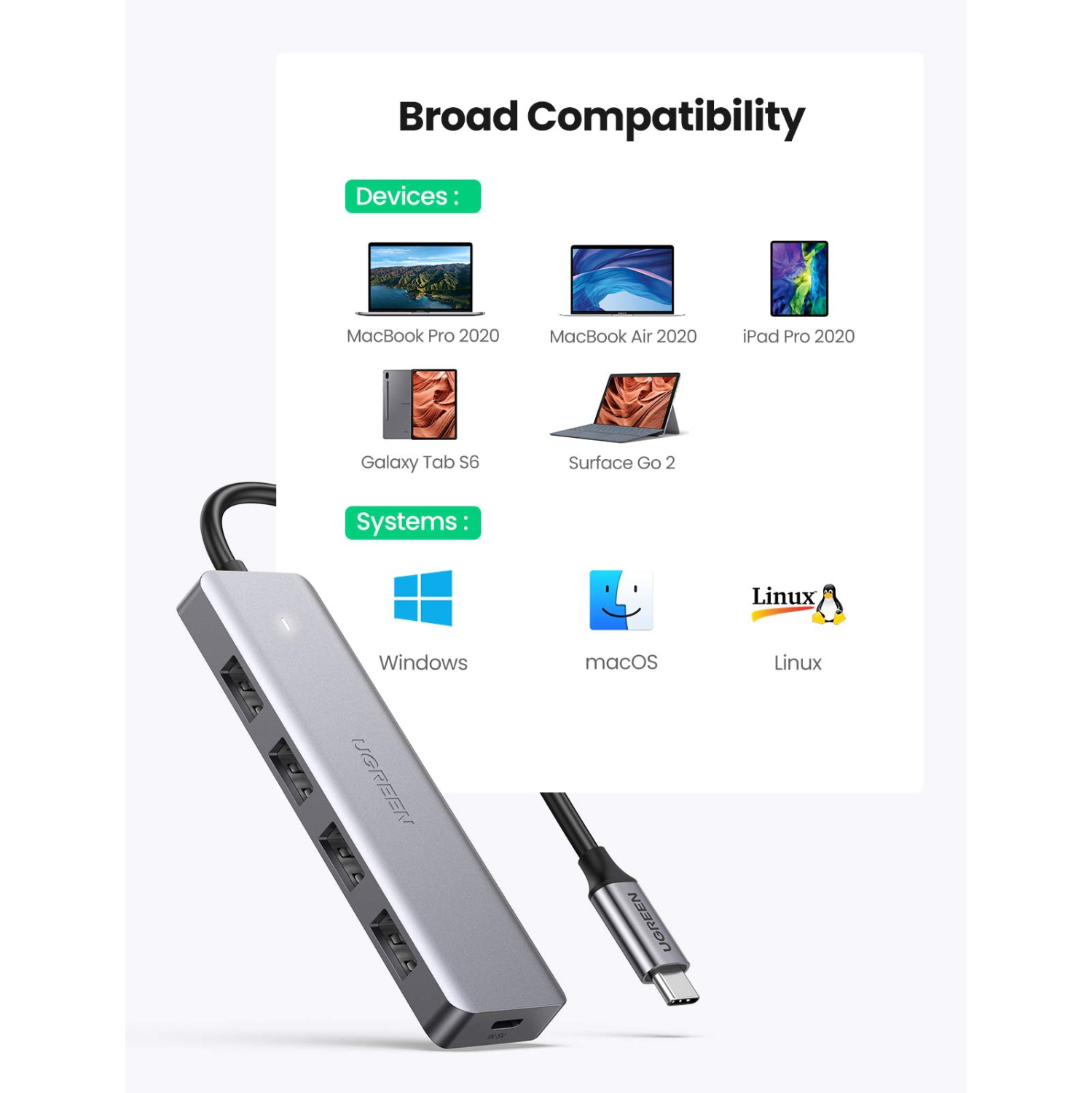 UGREEN USB C Hub 4 Ports USB 3.1 Type C to USB 3.0 Hub Adapter with Micro USB for MacBook Pro, iMac, Samsung Galaxy S10 S9,