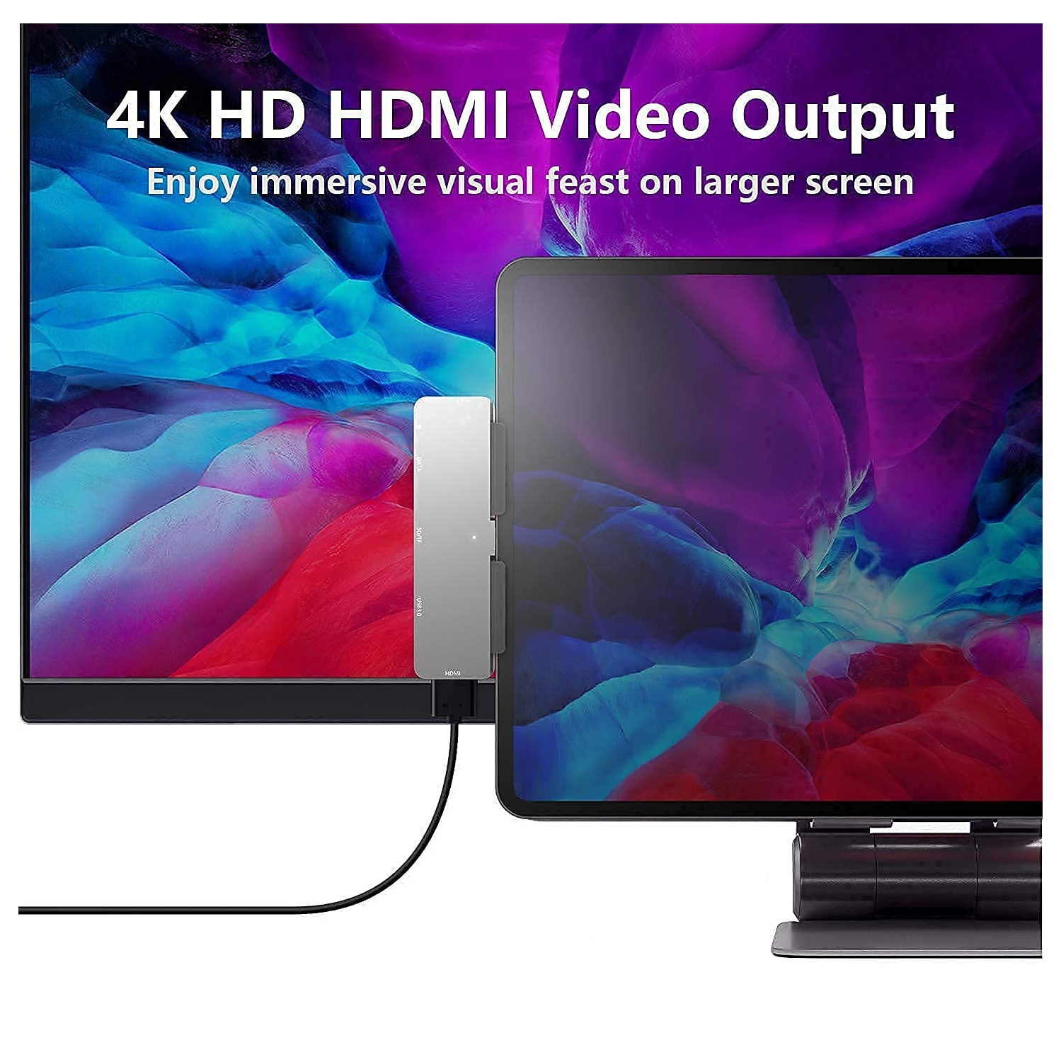 Concentrateur USB-C pour iPad Pro 2018/2020/11/12.9, adaptateur iPad Pro 4,7-en-1 avec HDMI 4K, prise pour écouteurs 3,5 mm, USB 3.0, USB C P