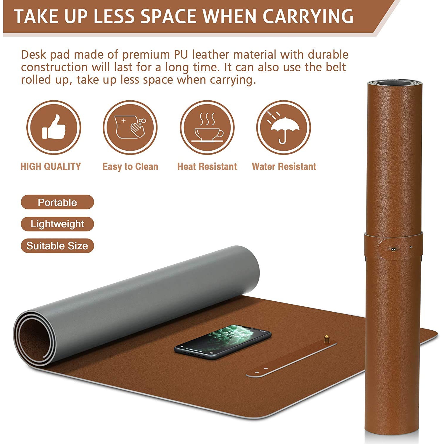 Sous-main à deux côtés, grand tapis de souris en cuir de polyuréthane, tapis de bureau hydrofuge pour ordinateur portatif, tapis d’écriture pour