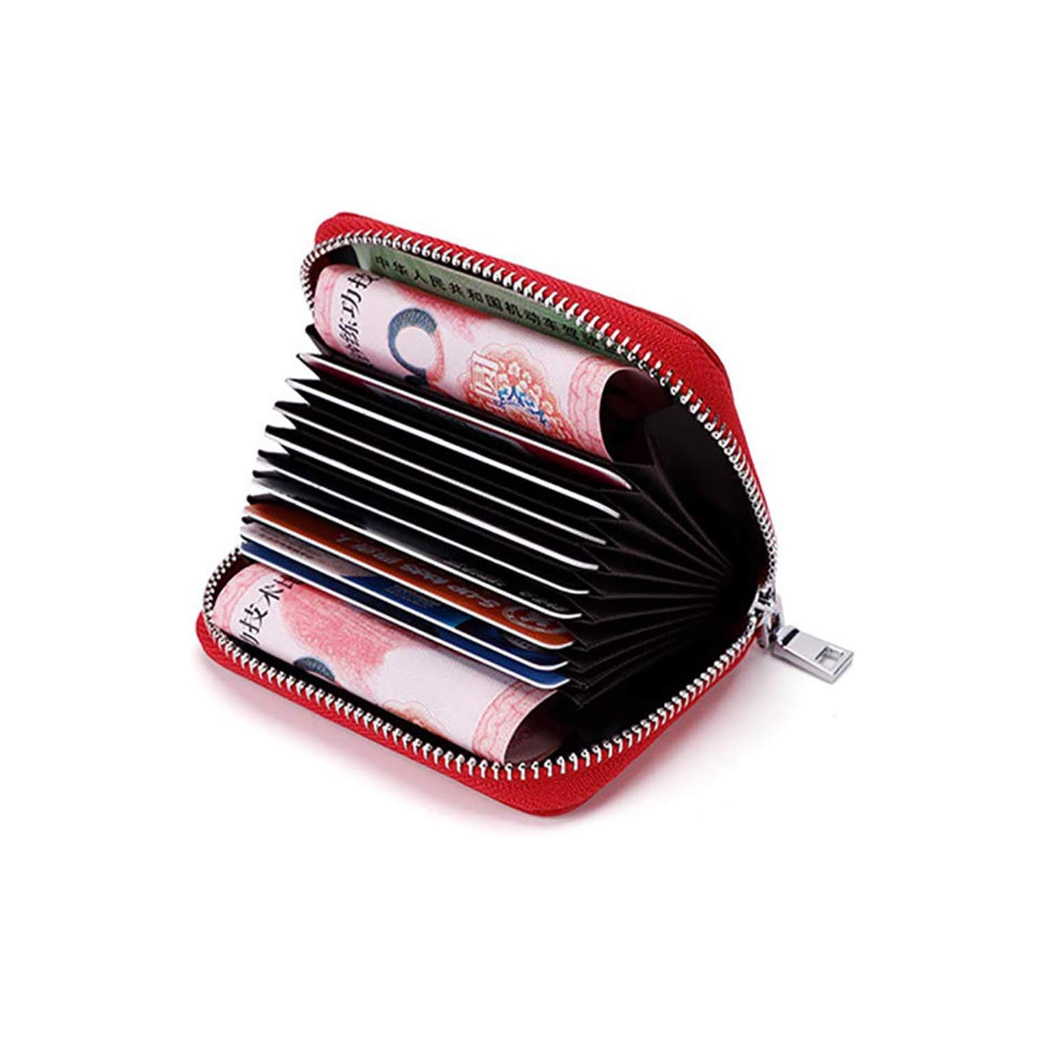 Portefeuille porte-cartes de crédit, porte-cartes en cuir à glissière avec blocage RFID porte-cartes accordéon pour femme/homme