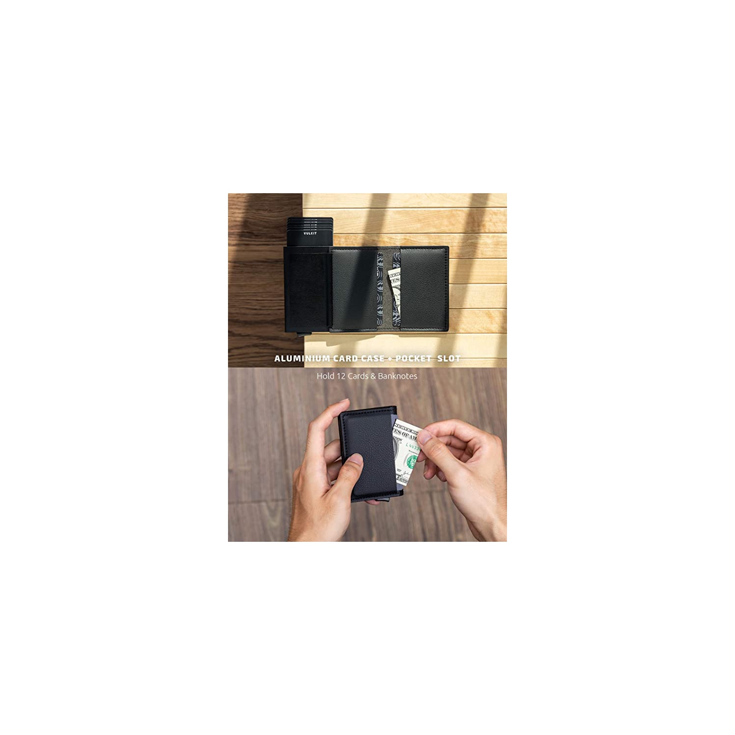 Porte-cartes de crédit de VULKIT, blocage RFID, portefeuille escamotable automatique en cuir, pochette mince aluminium, porte-cartes professionnelles