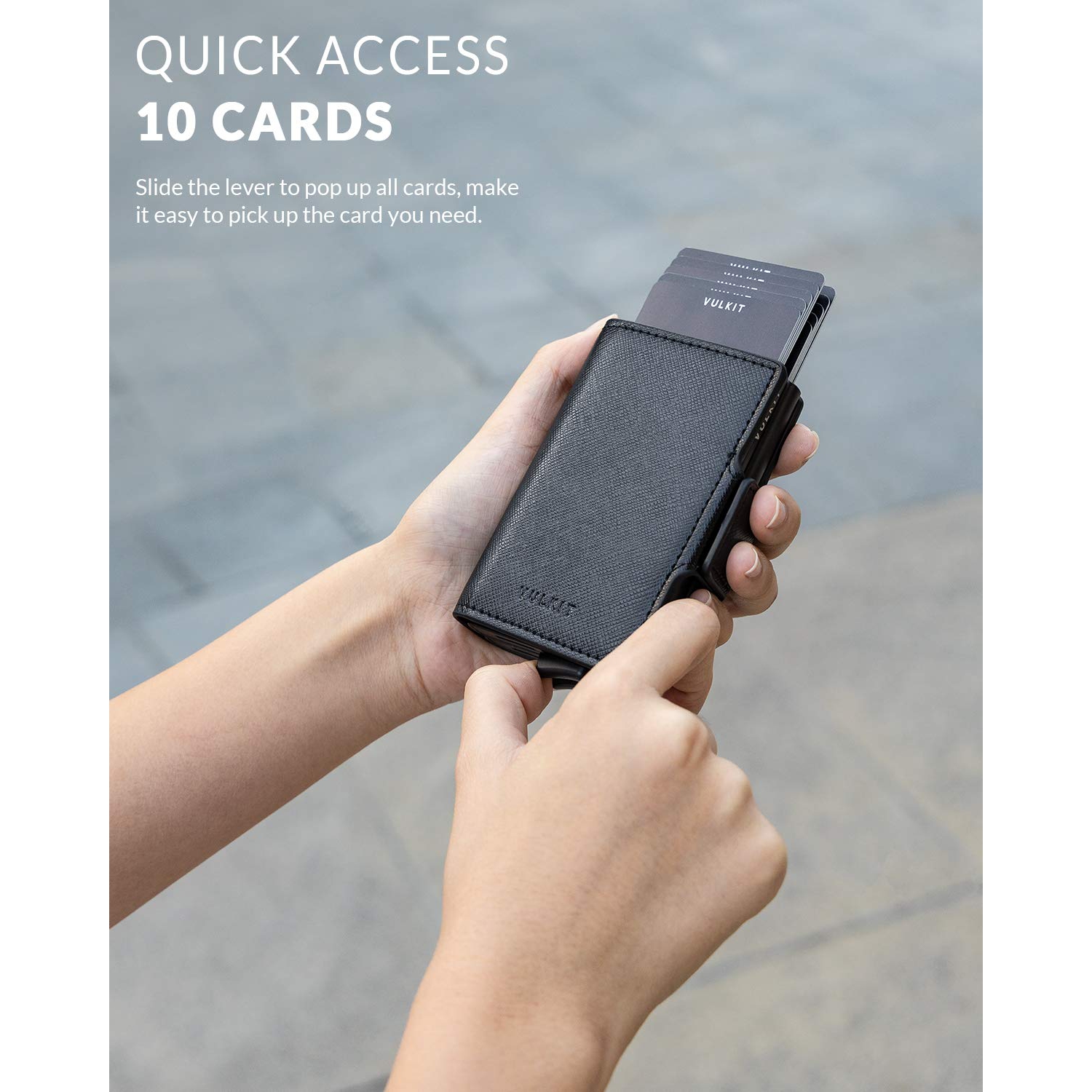 VULKIT Credit Card Holder RFID Blocking Leather Automatic Pop Up Wallet Double Card Case for Men and Women Holds 12 Cards