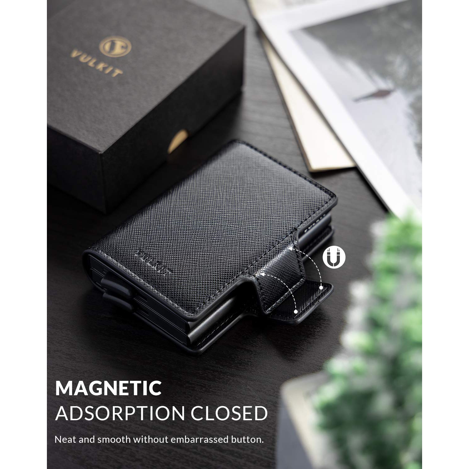 VULKIT Credit Card Holder RFID Blocking Leather Automatic Pop Up Wallet Double Card Case for Men and Women Holds 12 Cards