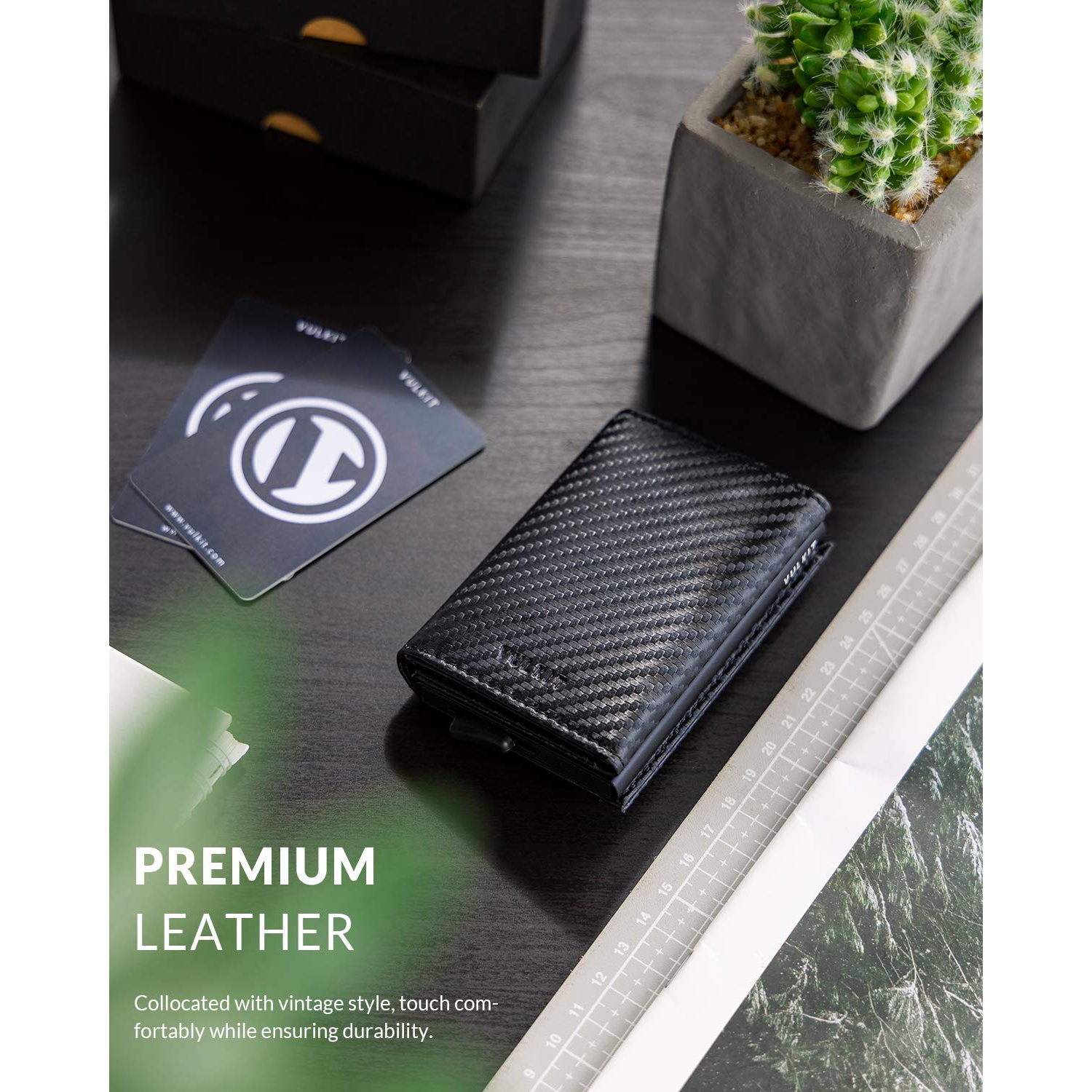 VULKIT Pop up Wallet, RFID Blocking Genuine Leather Credit Card Wallet with Banknote Compartment, ID Window & Coin Pocket (C