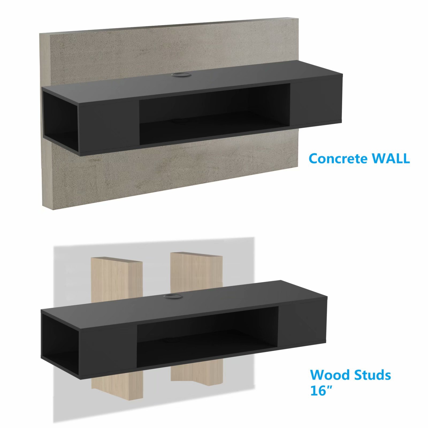 FITUEYES câble mural à tablette flottante pour récepteur AV, 39 po, noir