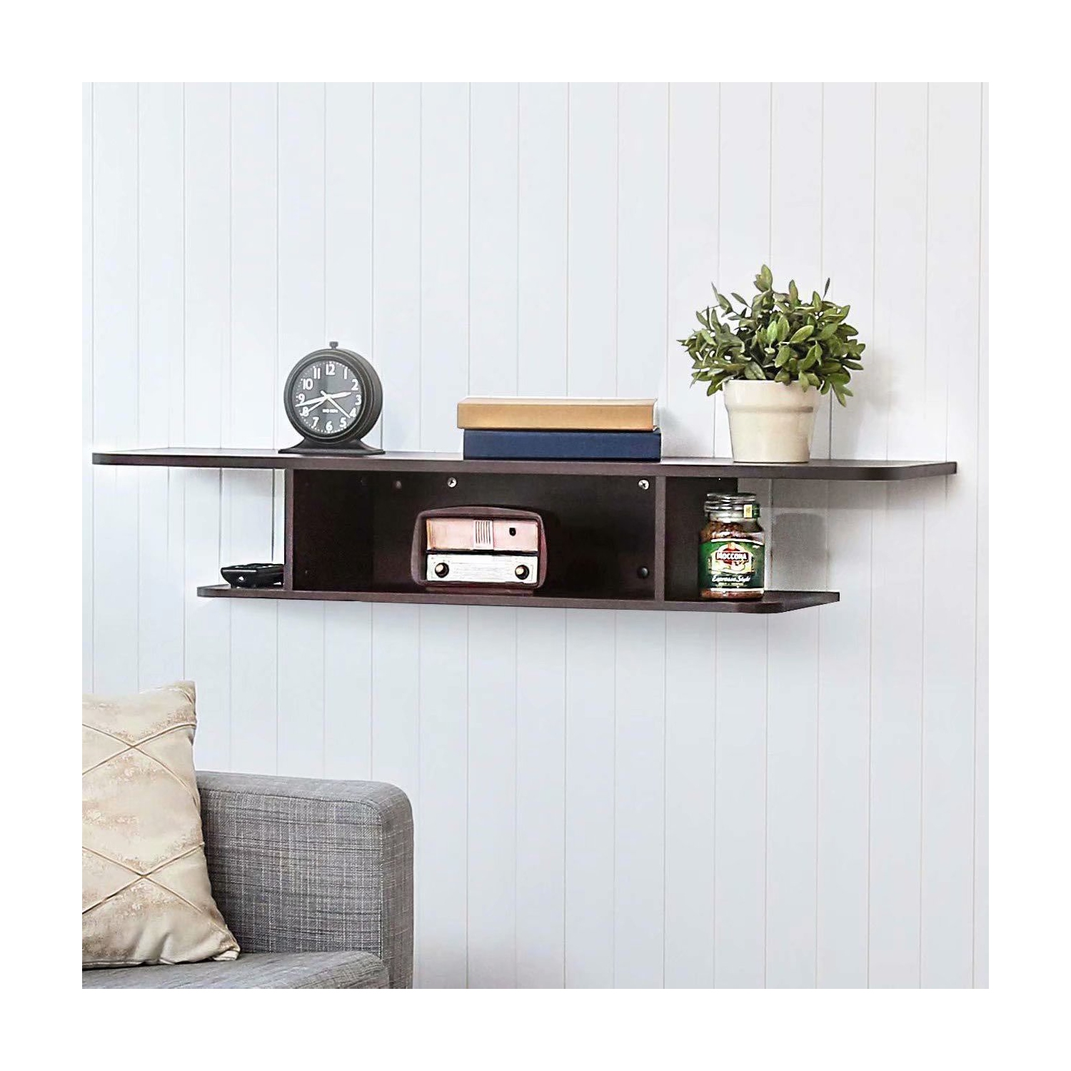 Meuble multimédia mural pour téléviseur FITUEYES pour téléviseur mesurant jusqu’à 55 po, tablette audio-vidéo de rangement de divertissement, noyer