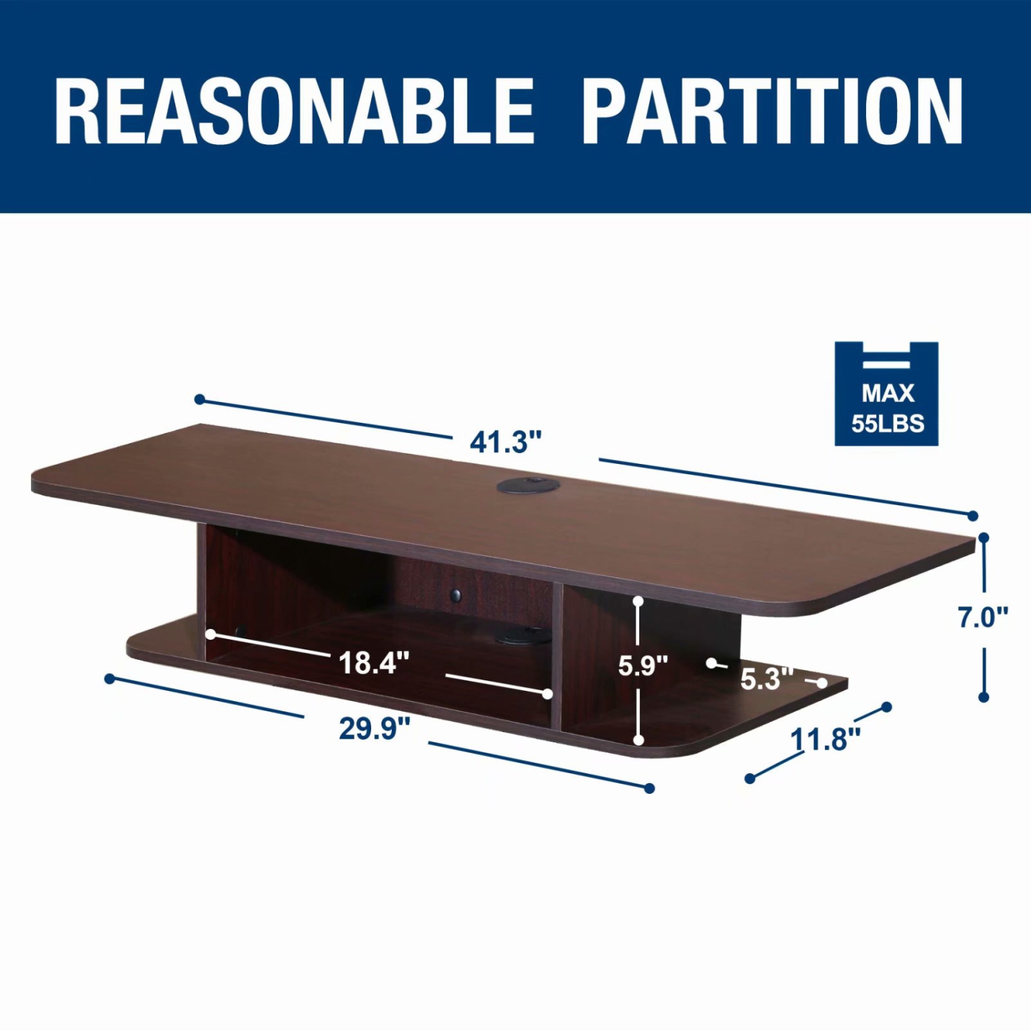 Meuble multimédia mural pour téléviseur FITUEYES pour téléviseur mesurant jusqu’à 55 po, tablette audio-vidéo de rangement de divertissement, noyer