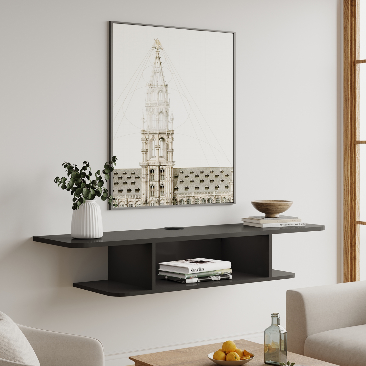 FITUEYES – Étagère de rangement murale pour appareils multimédias de 41 po, noir