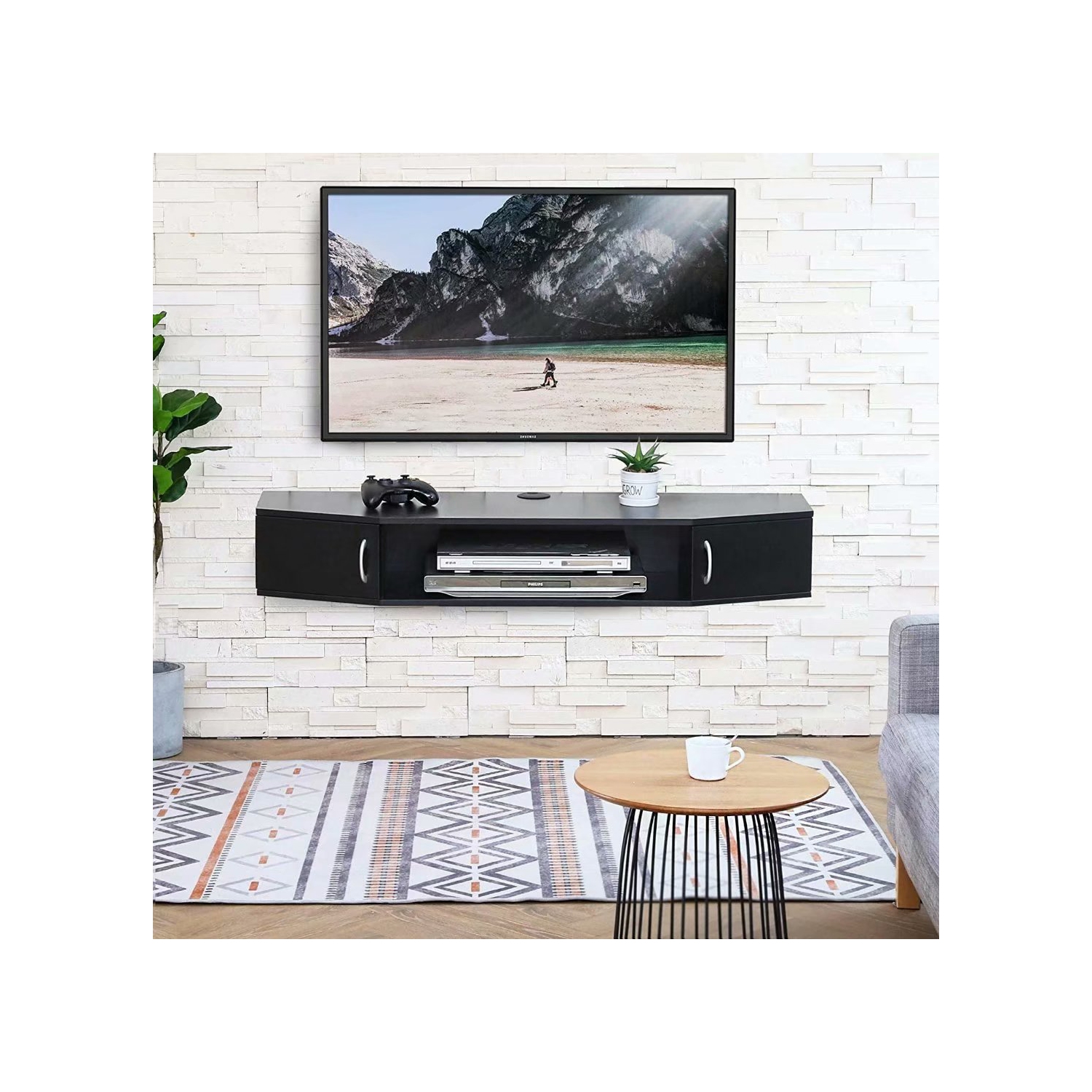FITUEYES Floating TV Stands Entertainment Center Wall Mount Shelves Media Console Storage Shelf with Doors Black