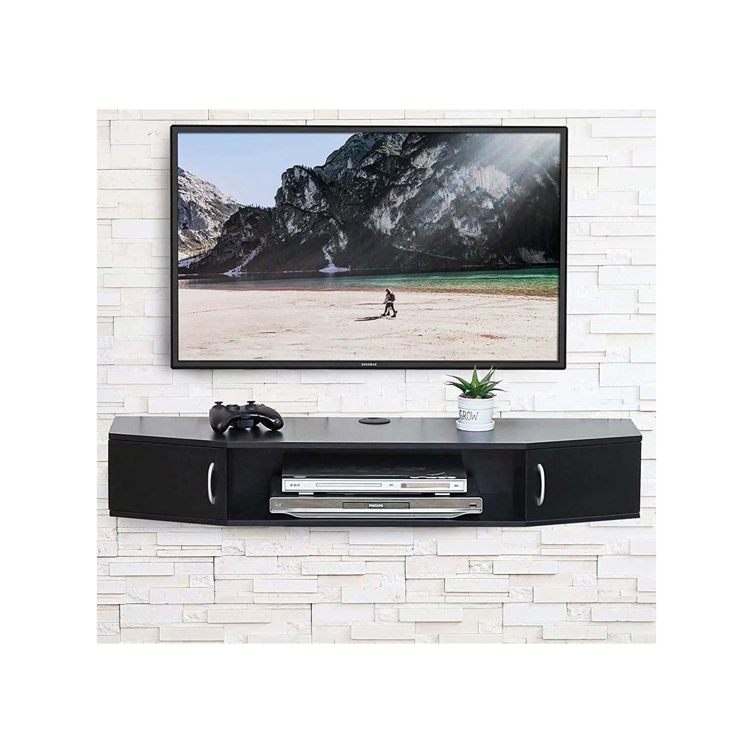 FITUEYES Floating TV Stands Entertainment Center Wall Mount Shelves Media Console Storage Shelf with Doors Black