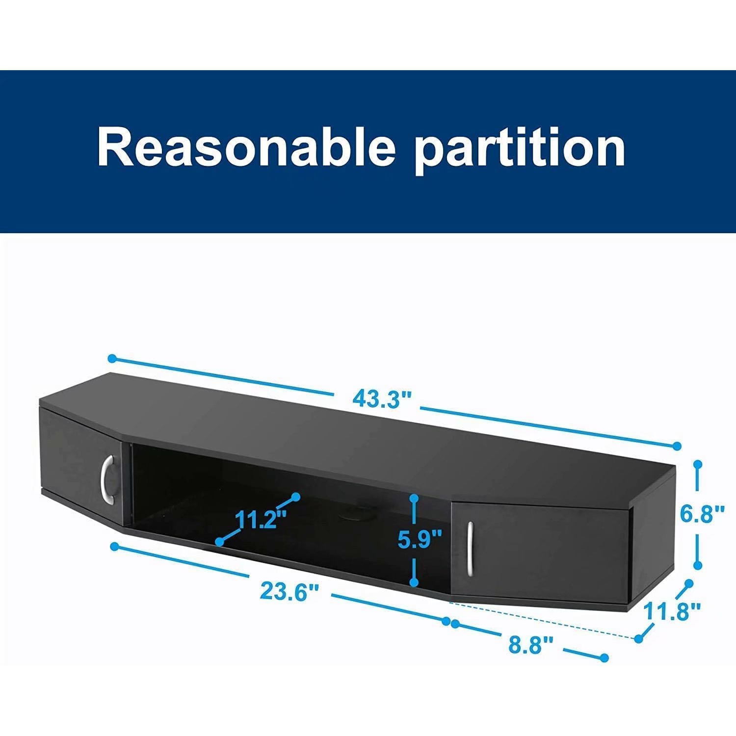 FITUEYES Floating TV Stands Entertainment Center Wall Mount Shelves Media Console Storage Shelf with Doors Black