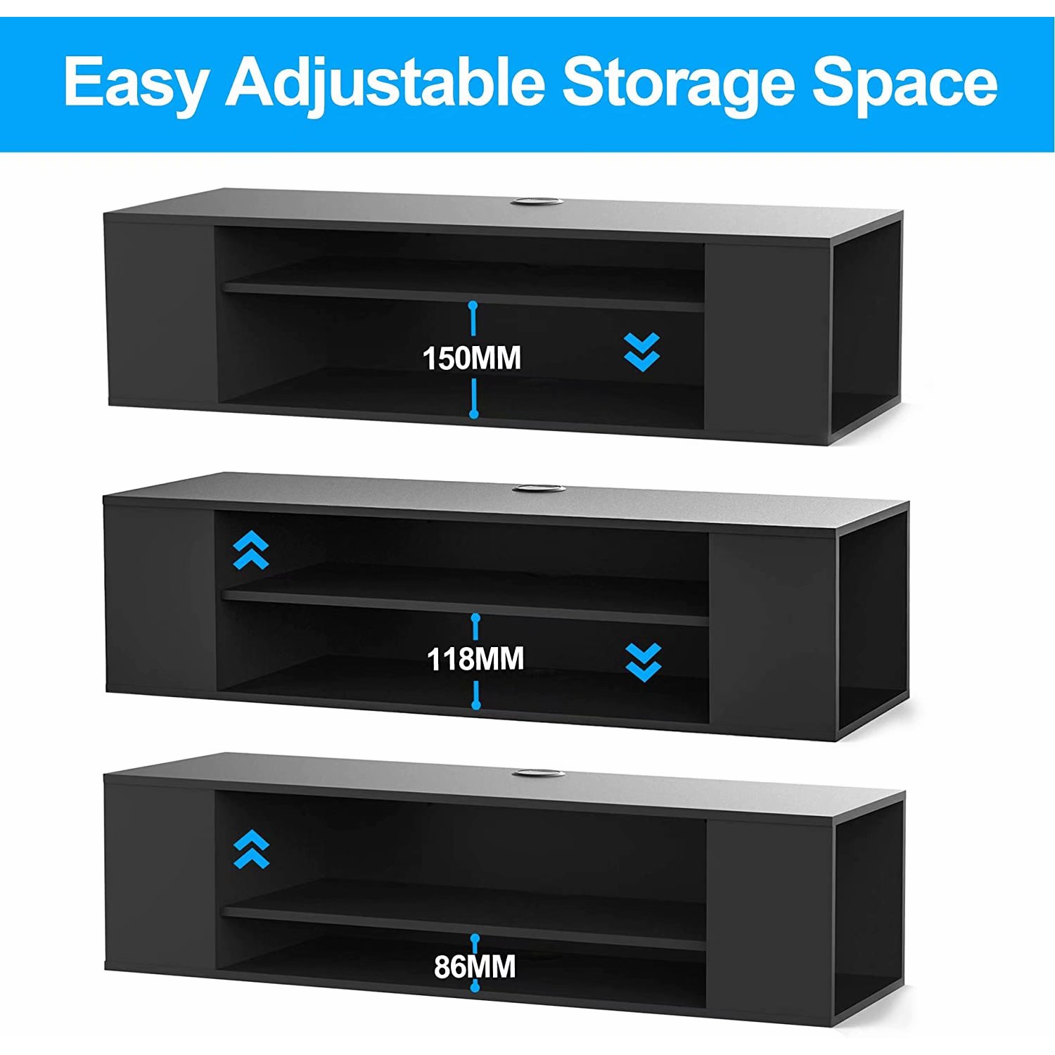 FITUEYES – Meuble de rangement mural pour console multimédia avec tablettes pour appareils multimédias, noir