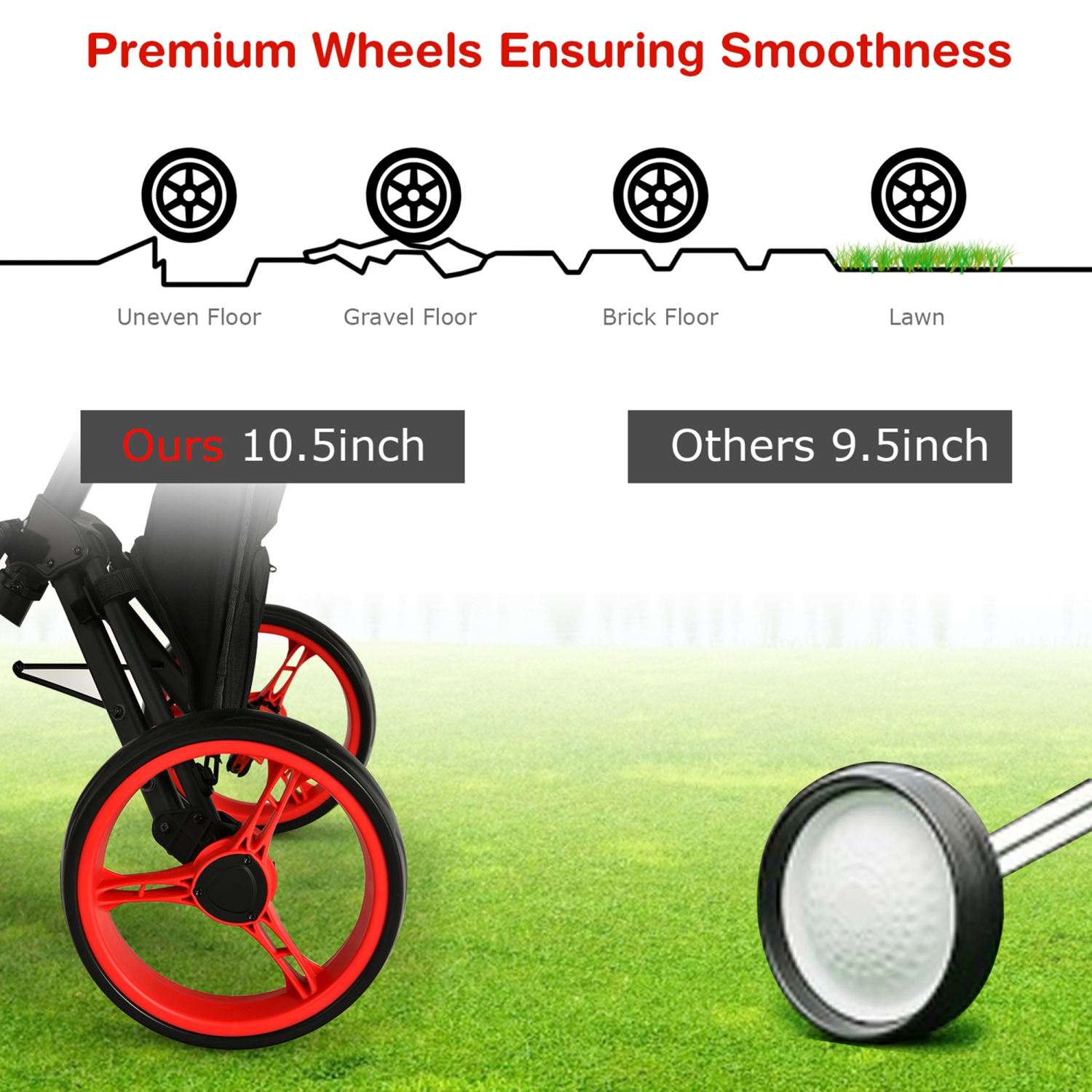 Chariot de golf repliable à 3 roues avec poignée réglable et poignée de siège de Gymax