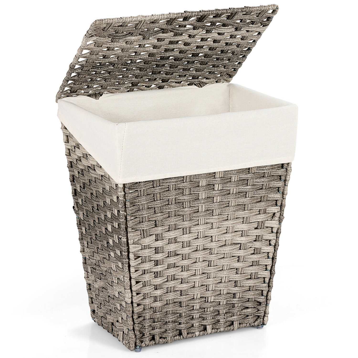 Gymax Handwoven Laundry Hamper Foldable w/Removable Liner, Lid & Handles