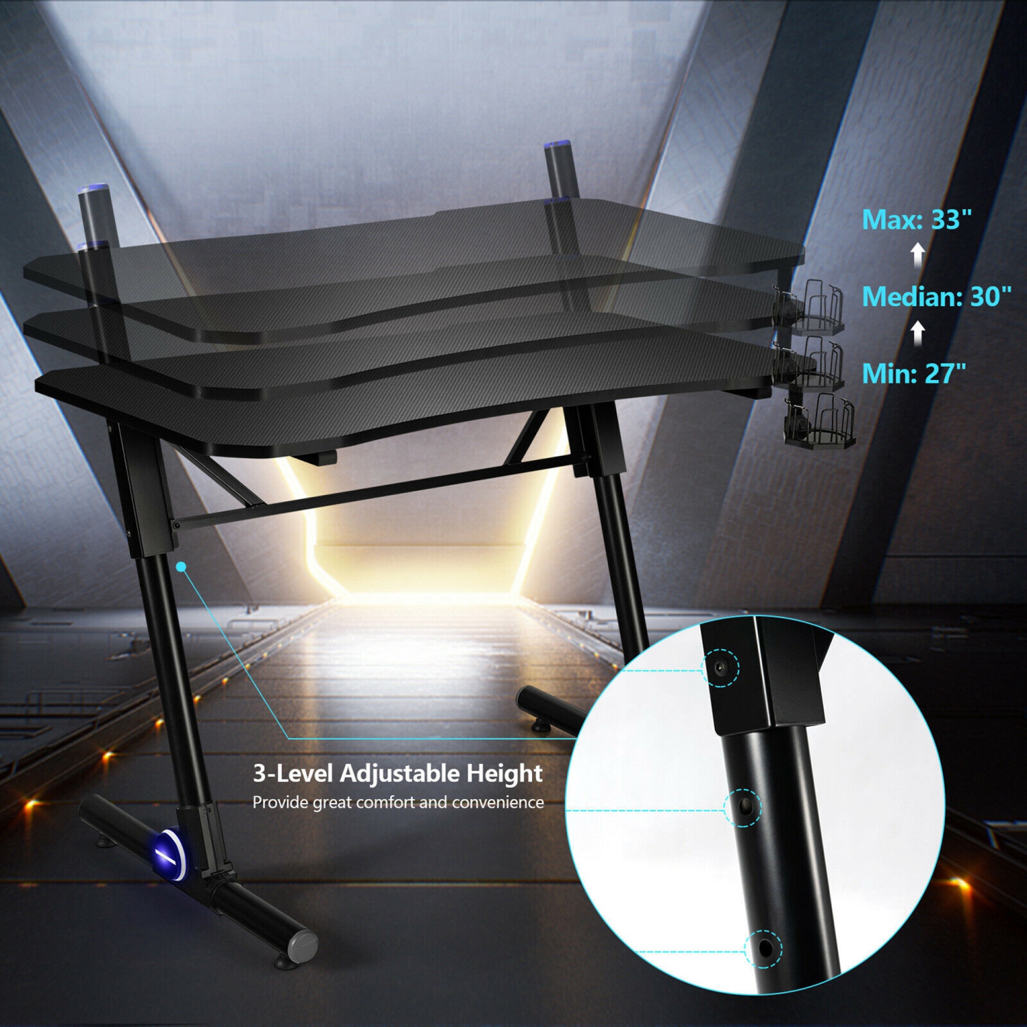 Bureau Gaming Table de Jeu pour Gamer Gymax