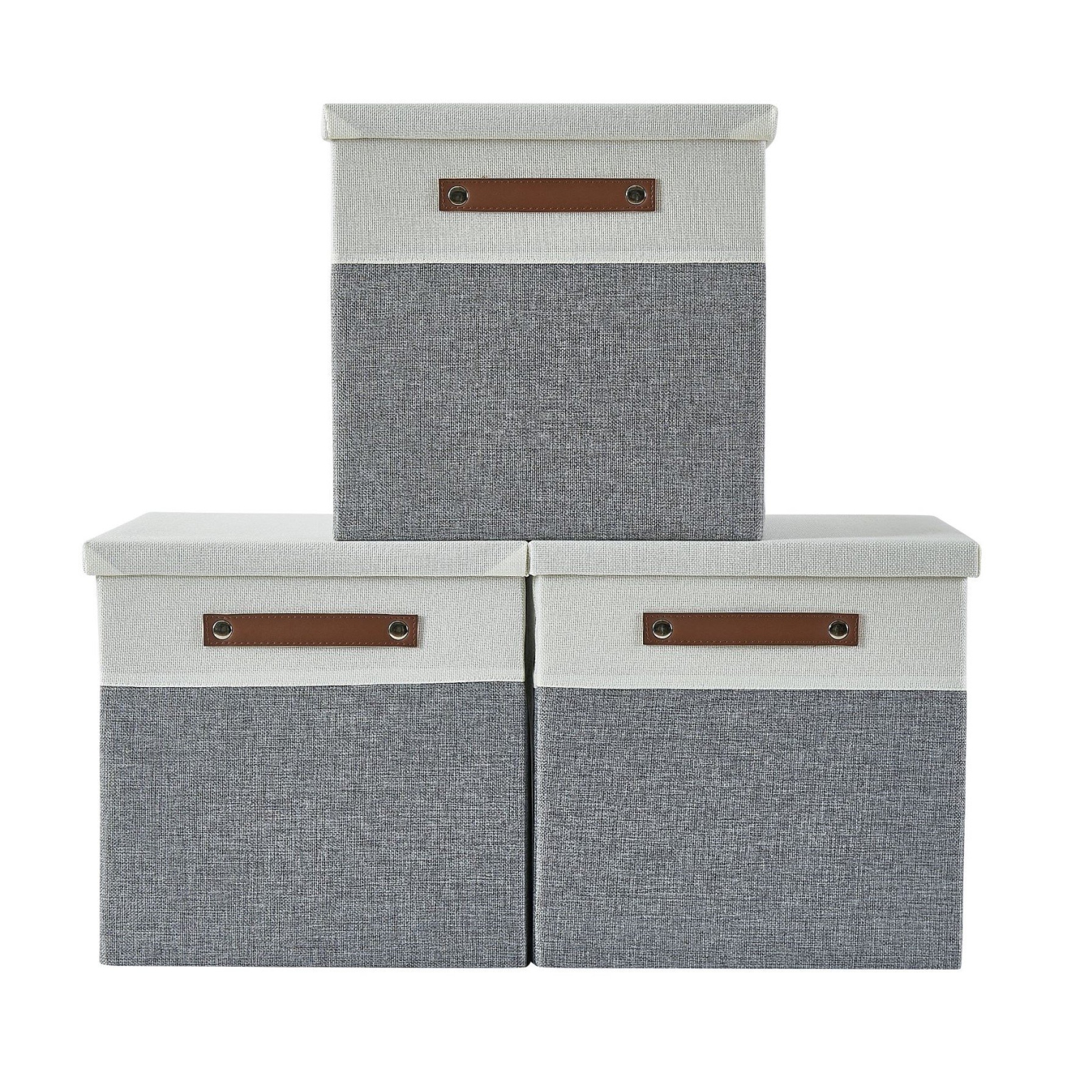 DECOMOMO bac de rangement pliable avec couvercle | Cube - 13 x 13 x 13 "| Gris et blanc - paquet de 3