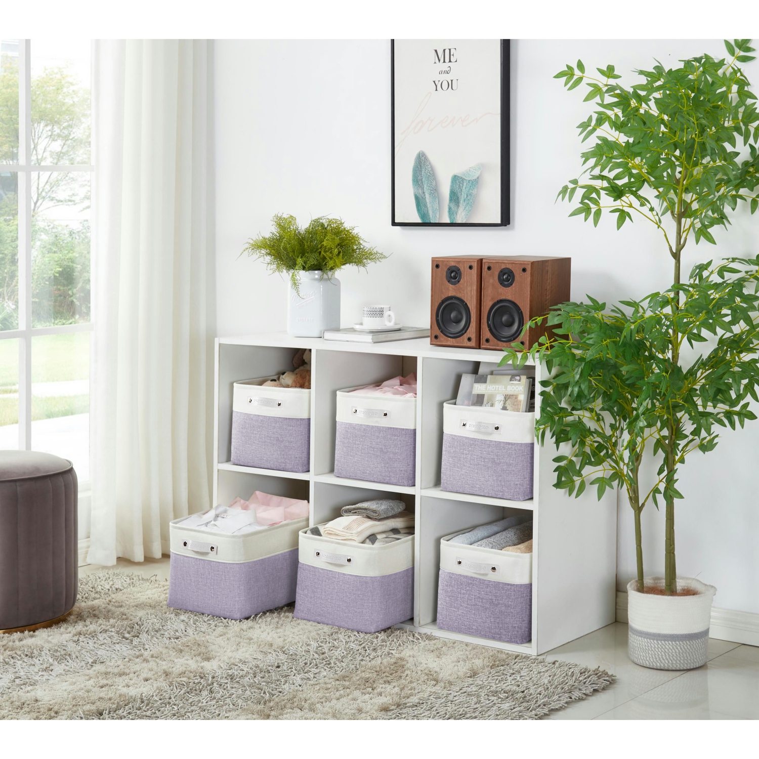 DECOMOMO Fordable Storage Bin - Collapsible Sturdy Cationic Fabric Basket W/Handles for Organizing Shelf Nursery Home Closet | Large - 15 x 11 x 9.5"