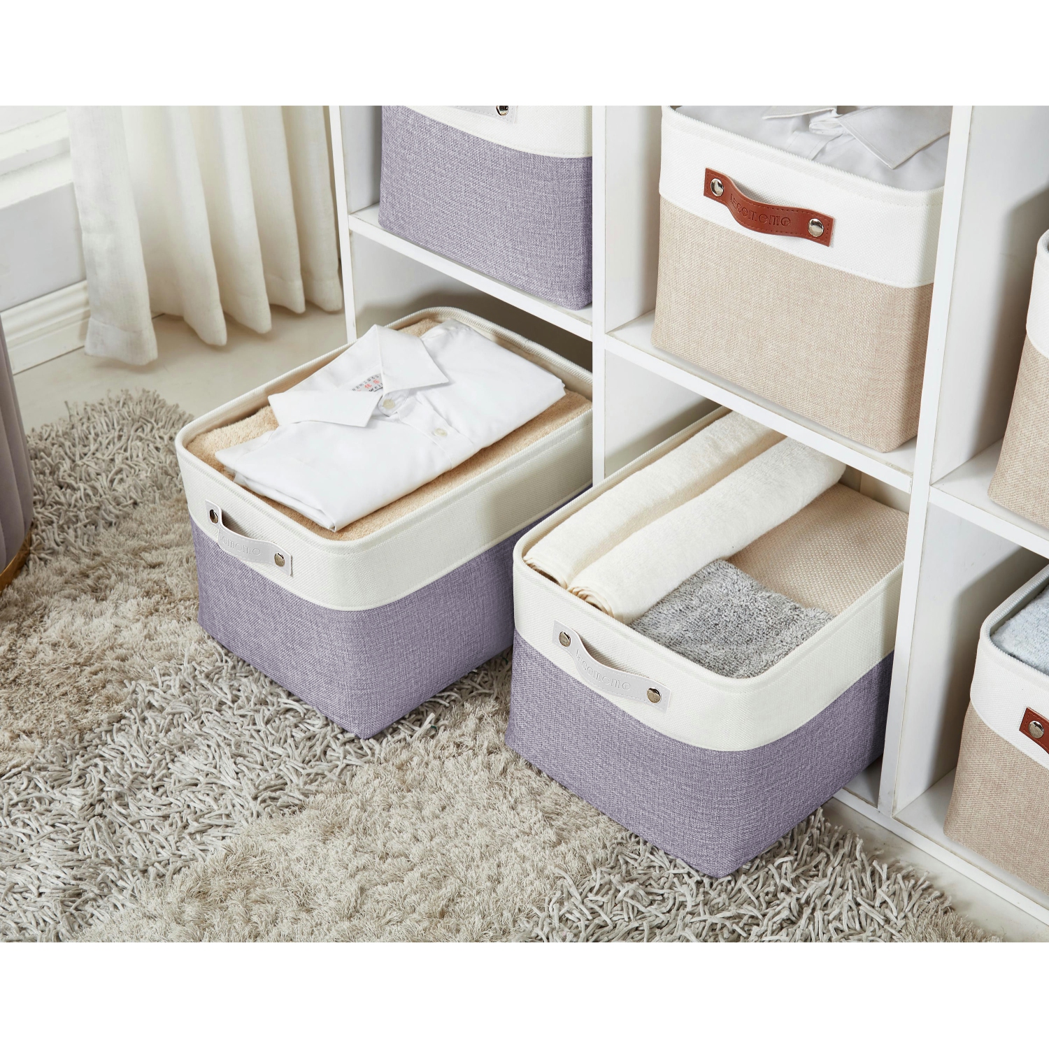 DECOMOMO Fordable Storage Bin - Collapsible Sturdy Cationic Fabric Basket W/Handles for Organizing Shelf Nursery Home Closet | Large - 15 x 11 x 9.5"