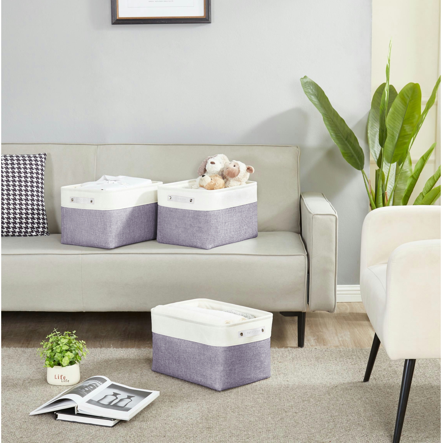 DECOMOMO Fordable Storage Bin - Collapsible Sturdy Cationic Fabric Basket W/Handles for Organizing Shelf Nursery Home Closet | Large - 15 x 11 x 9.5"