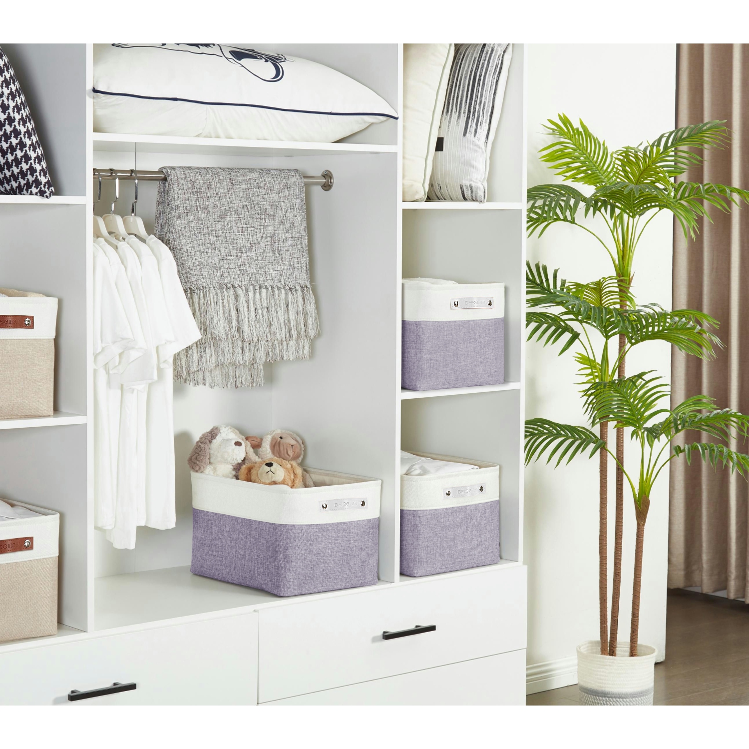 DECOMOMO Fordable Storage Bin - Collapsible Sturdy Cationic Fabric Basket W/Handles for Organizing Shelf Nursery Home Closet | Large - 15 x 11 x 9.5"