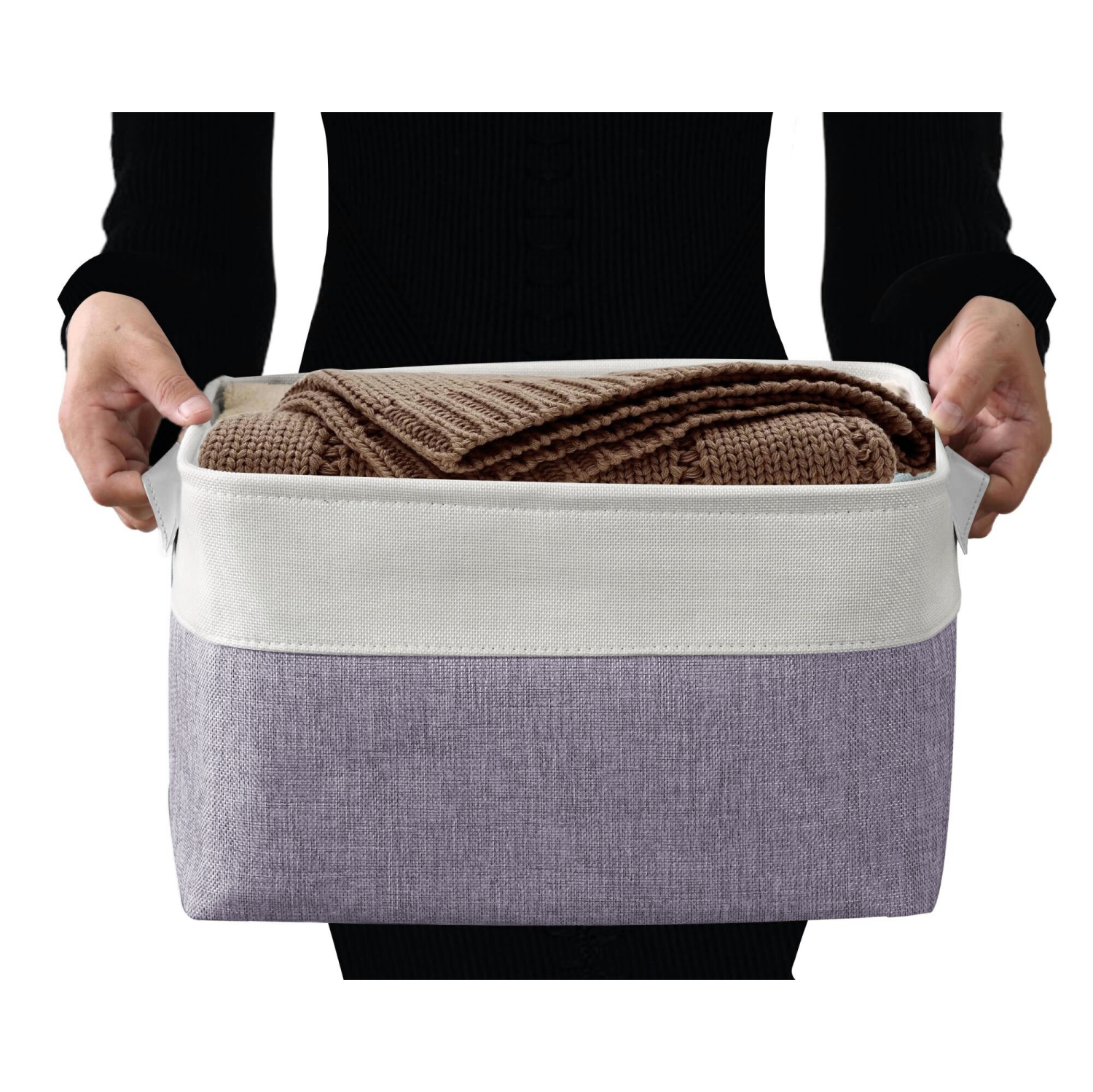 DECOMOMO Fordable Storage Bin - Collapsible Sturdy Cationic Fabric Basket W/Handles for Organizing Shelf Nursery Home Closet | Large - 15 x 11 x 9.5"