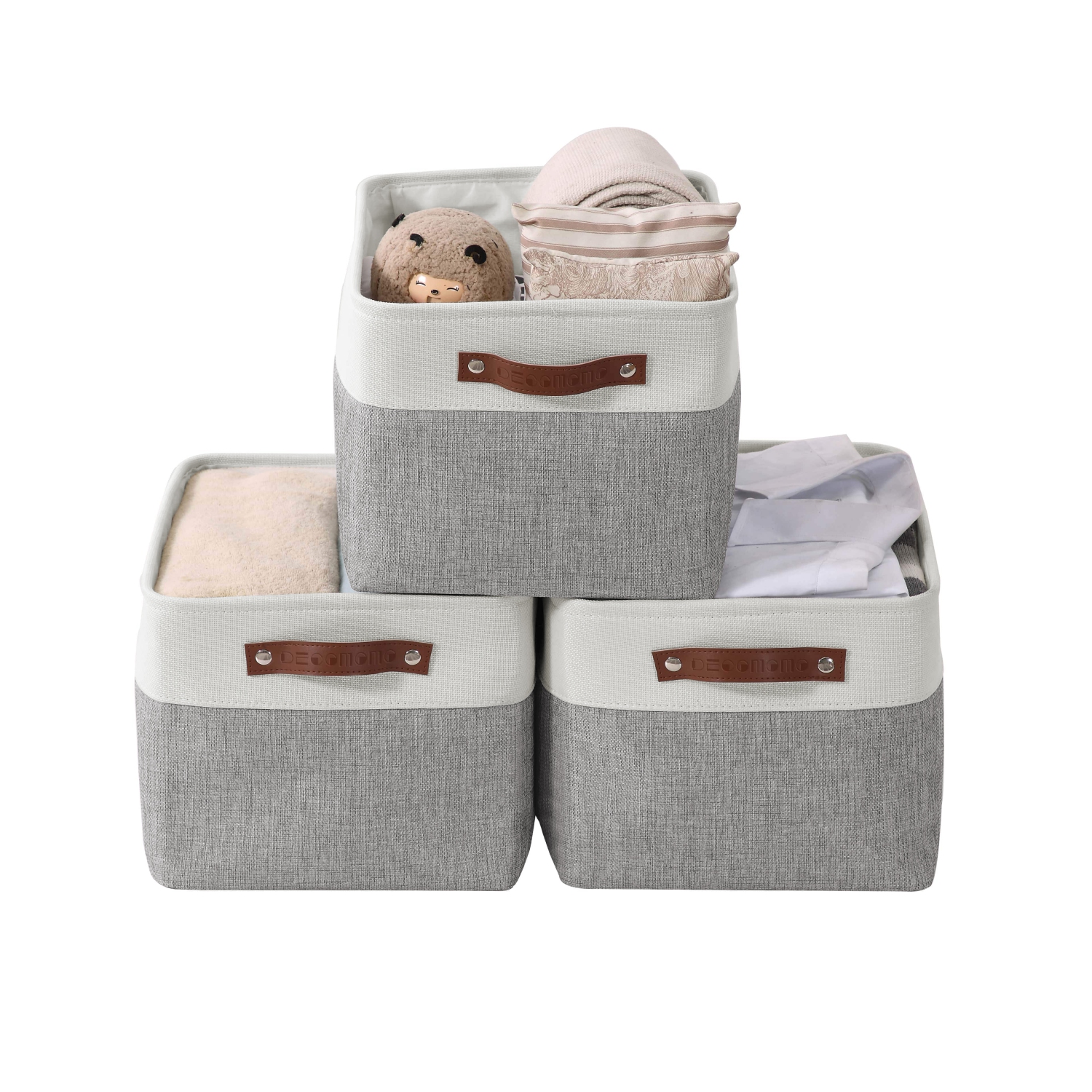 DECOMOMO Boîte de rangement Fordable | Grand - 15 x 11 x 9,5 "| Gris et blanc - 3 paquets