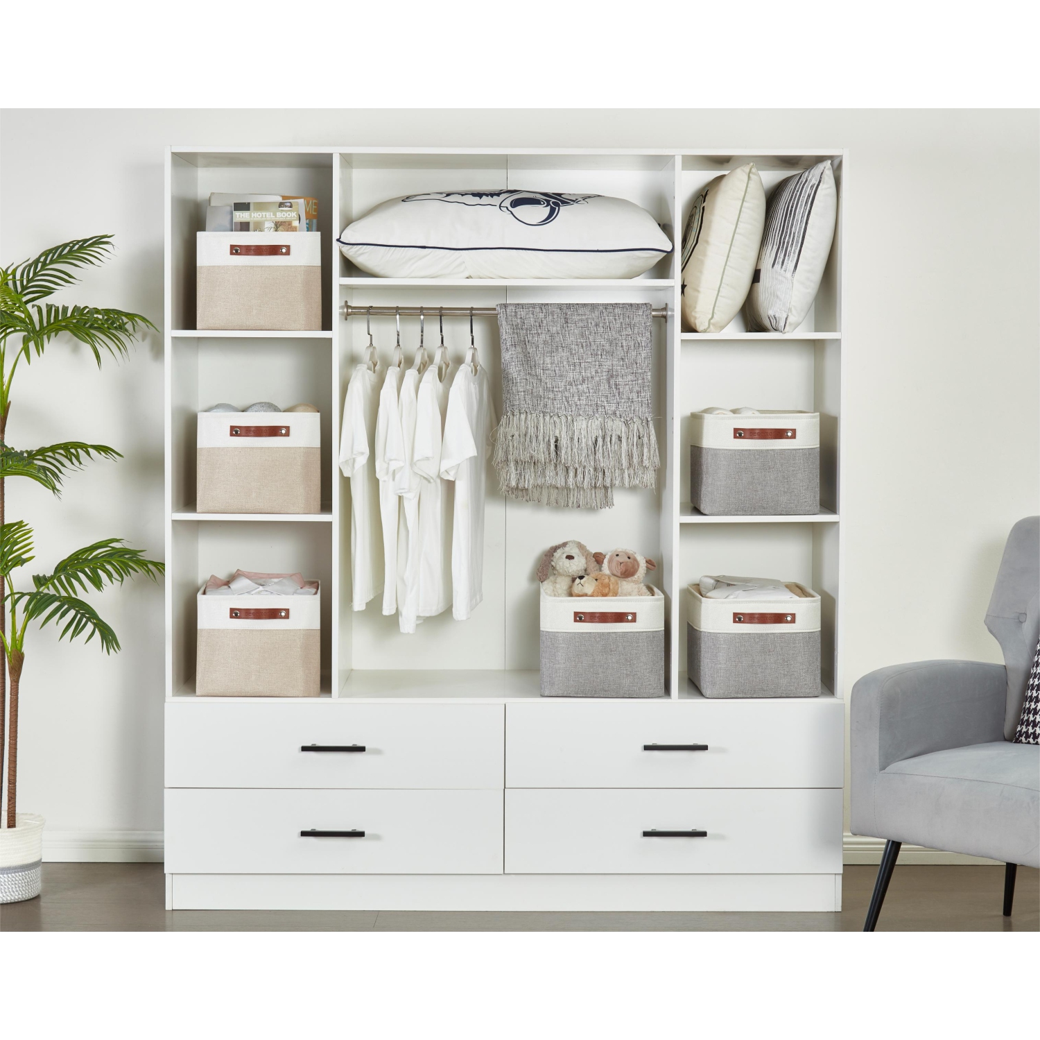 DECOMOMO Boîte de rangement Fordable | Grand - 15 x 11 x 9,5 "| Gris et blanc - 3 paquets